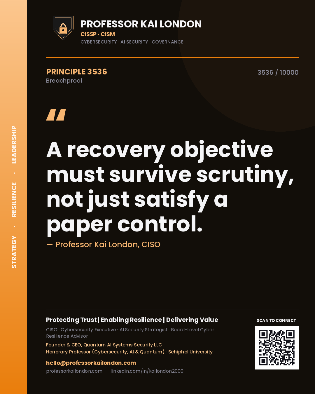 Professor Kai London principle 3536: A recovery objective must survive scrutiny, not just satisfy a paper control.