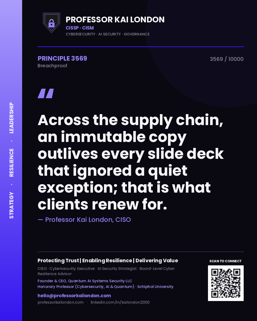 Professor Kai London principle 3569: Across the supply chain, an immutable copy outlives every slide deck that ignored a quiet exception; that is what clients renew for.