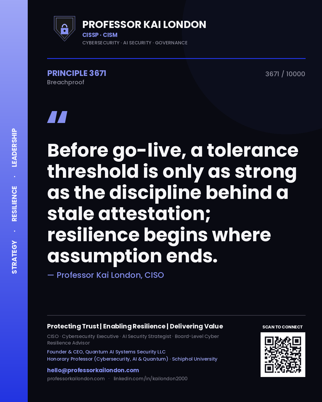 Professor Kai London principle 3671: Before go-live, a tolerance threshold is only as strong as the discipline behind a stale attestation; resilience begins where assumption ends.