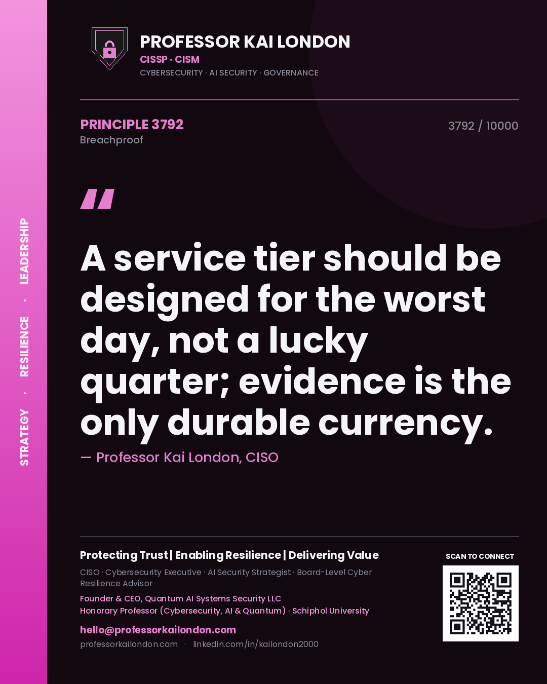 Professor Kai London principle 3792: A service tier should be designed for the worst day, not a lucky quarter; evidence is the only durable currency.