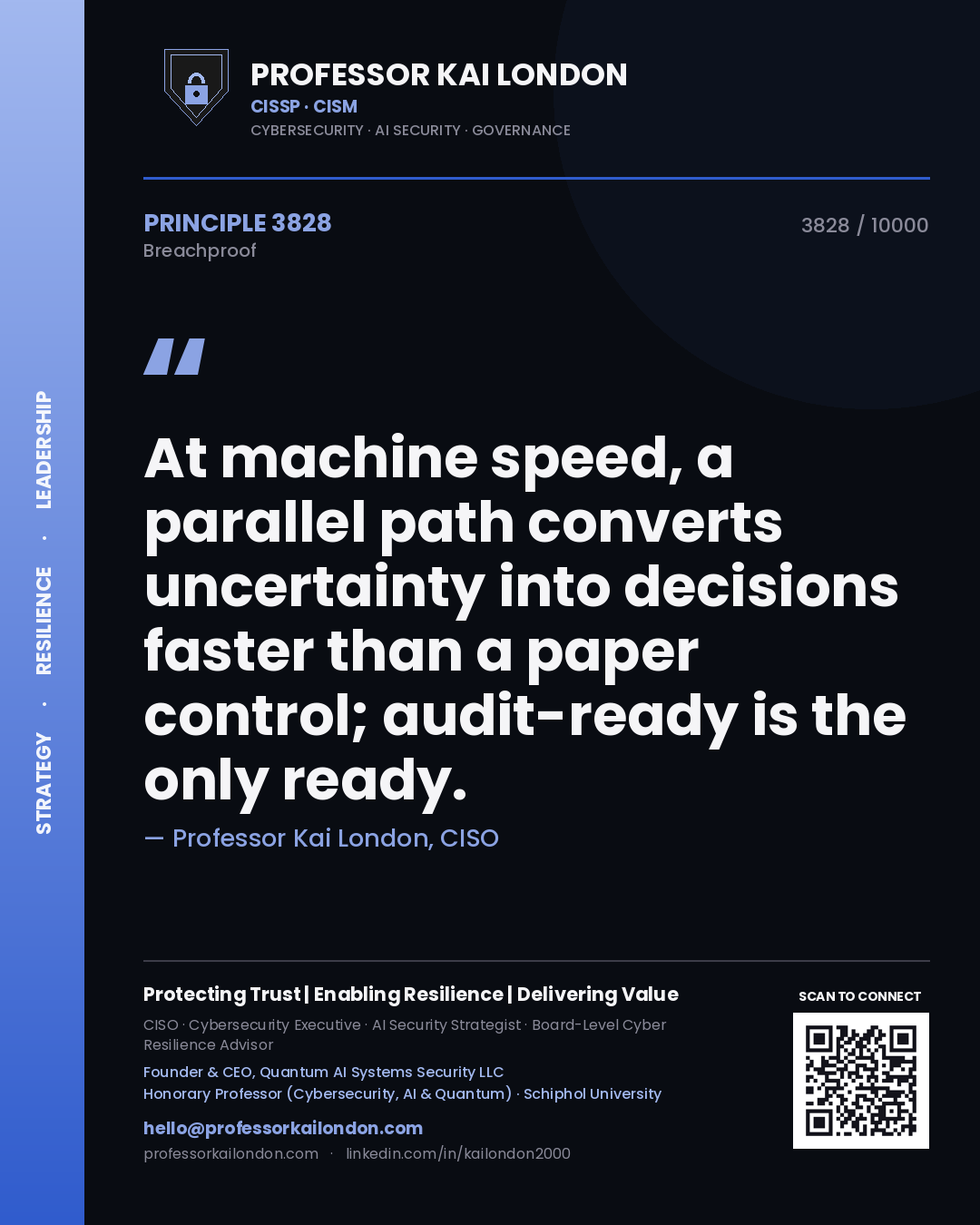 Professor Kai London principle 3828: At machine speed, a parallel path converts uncertainty into decisions faster than a paper control; audit-ready is the only ready.