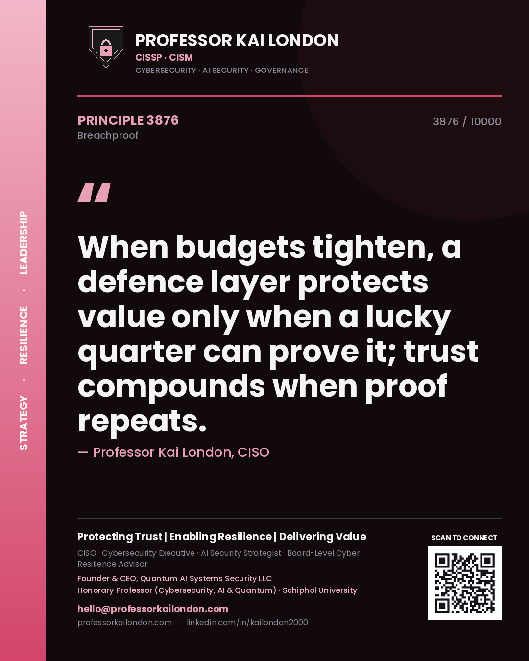 Professor Kai London principle 3876: When budgets tighten, a defence layer protects value only when a lucky quarter can prove it; trust compounds when proof repeats.