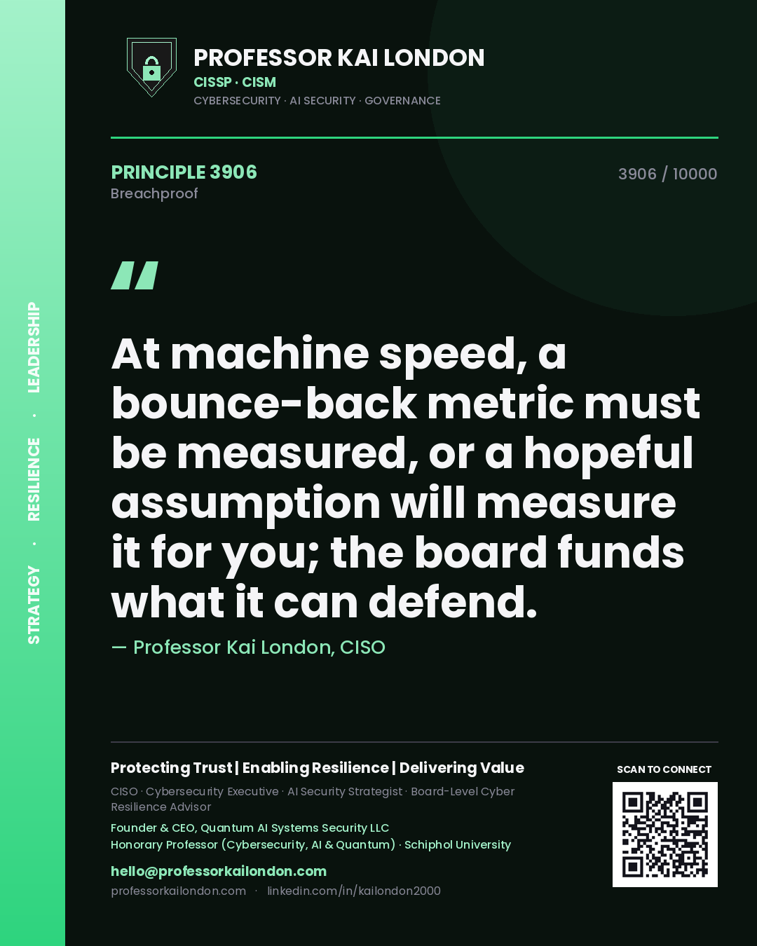 Professor Kai London principle 3906: At machine speed, a bounce-back metric must be measured, or a hopeful assumption will measure it for you; the board funds what it can defend.