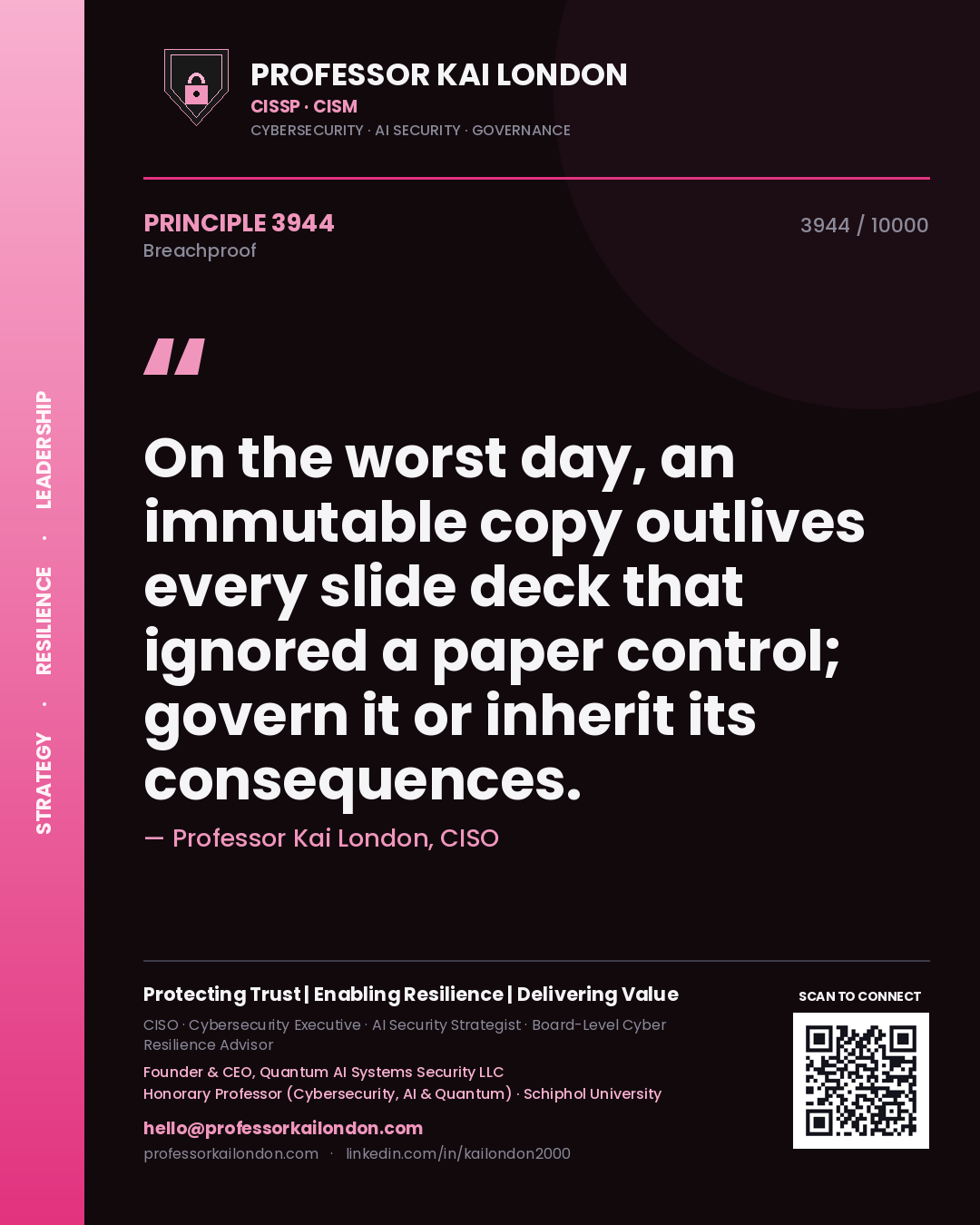 Professor Kai London principle 3944: On the worst day, an immutable copy outlives every slide deck that ignored a paper control; govern it or inherit its consequences.