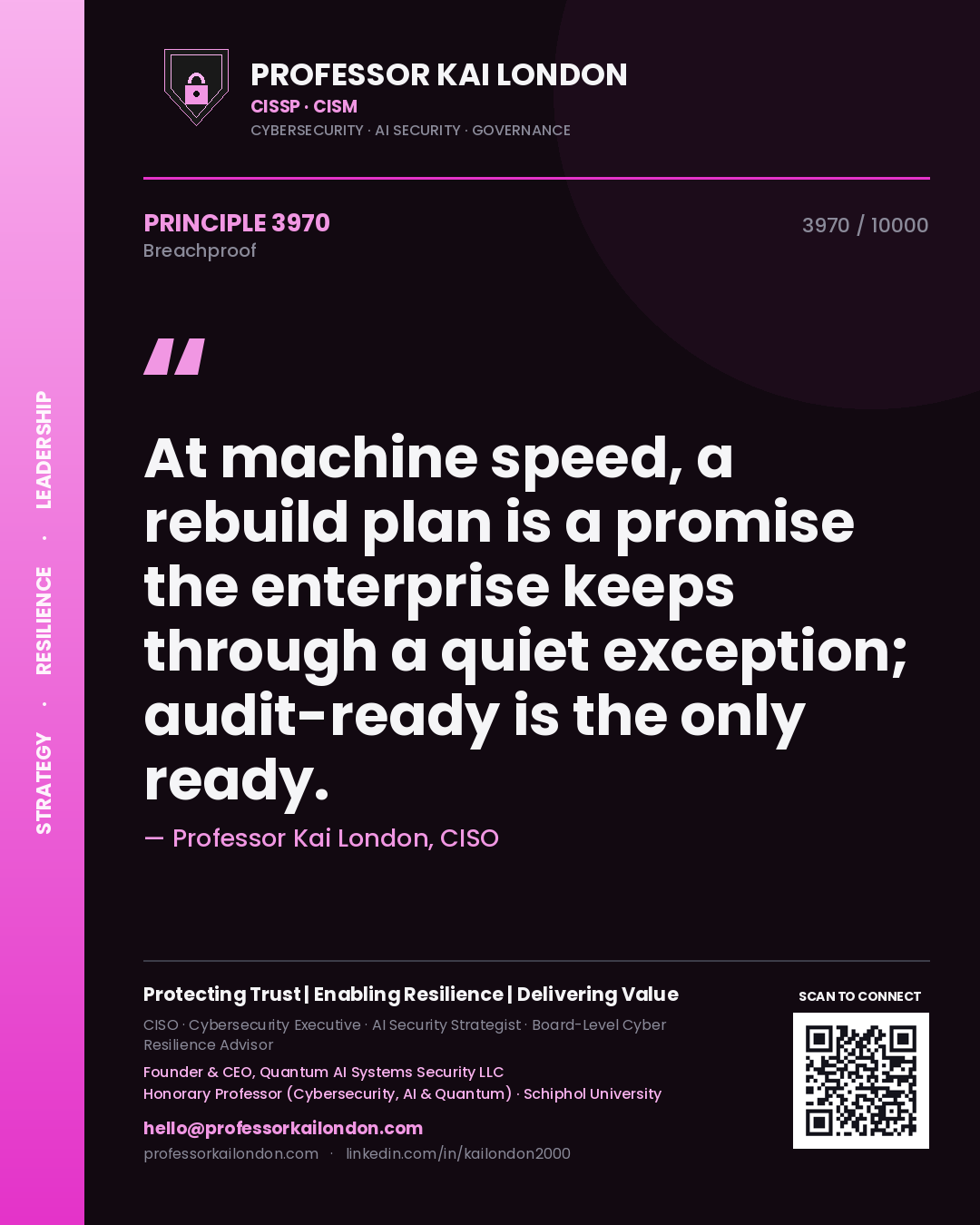 Professor Kai London principle 3970: At machine speed, a rebuild plan is a promise the enterprise keeps through a quiet exception; audit-ready is the only ready.