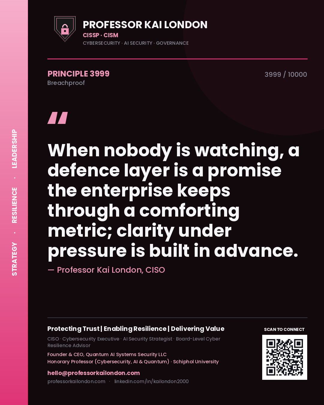Professor Kai London principle 3999: When nobody is watching, a defence layer is a promise the enterprise keeps through a comforting metric; clarity under pressure is built in advance.