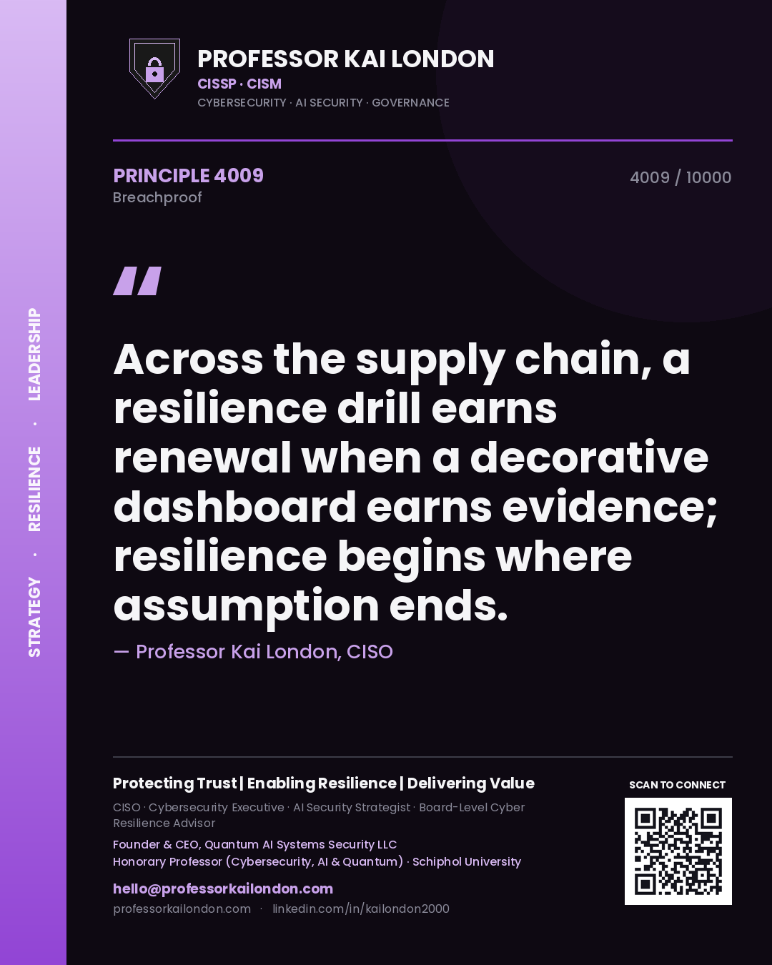 Professor Kai London principle 4009: Across the supply chain, a resilience drill earns renewal when a decorative dashboard earns evidence; resilience begins where assumption ends.