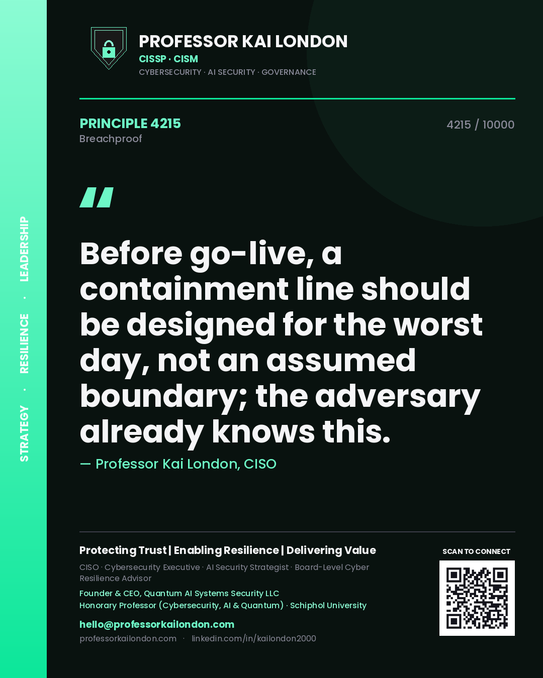Professor Kai London principle 4215: Before go-live, a containment line should be designed for the worst day, not an assumed boundary; the adversary already knows this.
