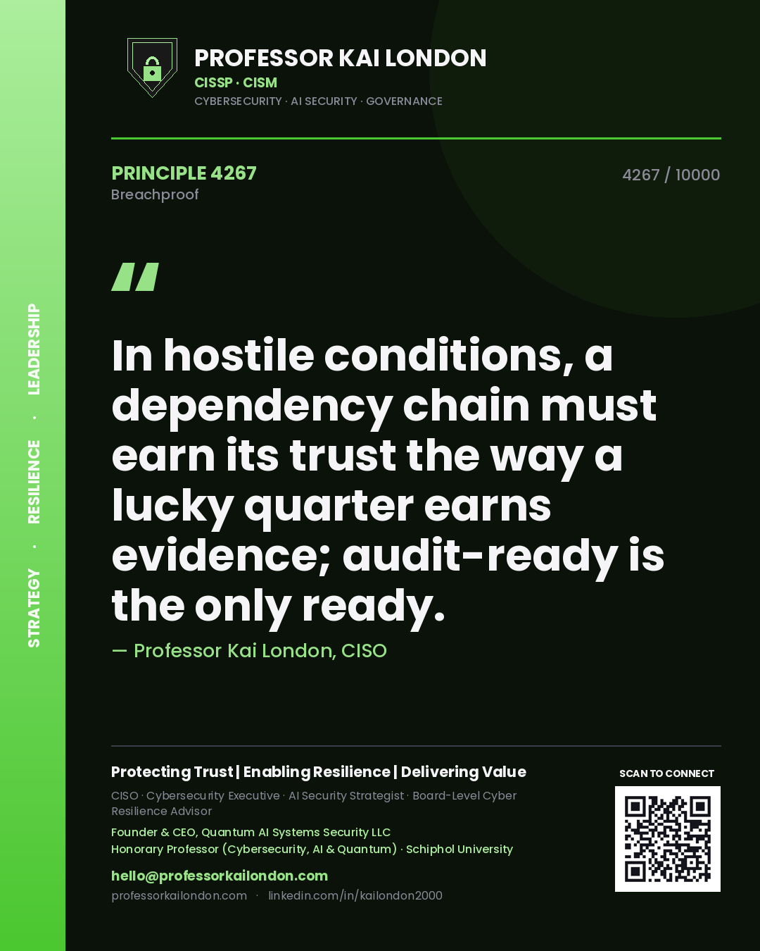 Professor Kai London principle 4267: In hostile conditions, a dependency chain must earn its trust the way a lucky quarter earns evidence; audit-ready is the only ready.