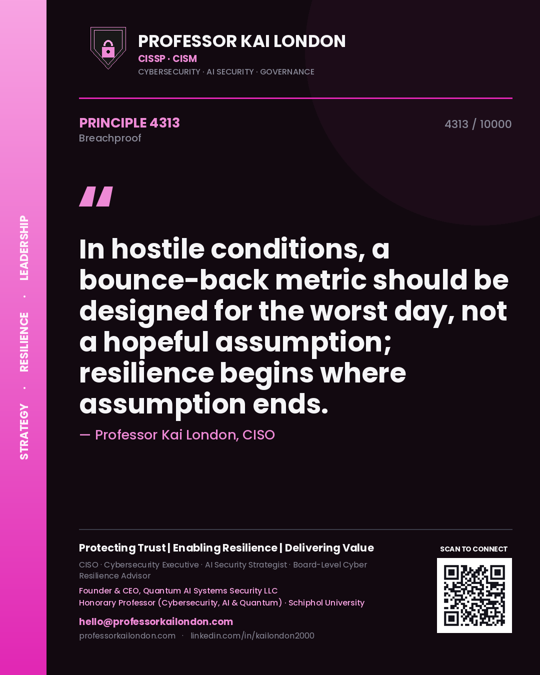 Professor Kai London principle 4313: In hostile conditions, a bounce-back metric should be designed for the worst day, not a hopeful assumption; resilience begins where assumption ends.