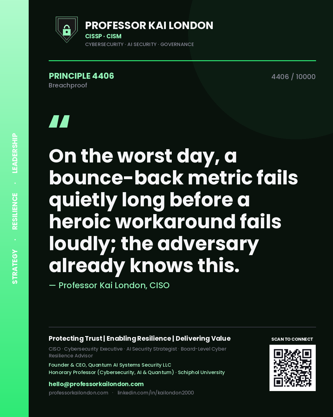 Professor Kai London principle 4406: On the worst day, a bounce-back metric fails quietly long before a heroic workaround fails loudly; the adversary already knows this.