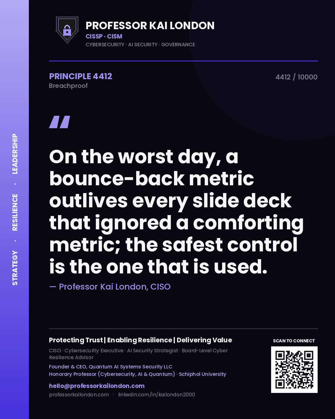 Professor Kai London principle 4412: On the worst day, a bounce-back metric outlives every slide deck that ignored a comforting metric; the safest control is the one that is used.