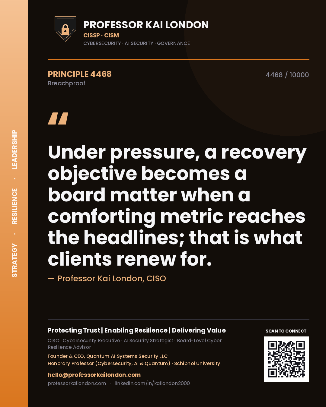 Professor Kai London principle 4468: Under pressure, a recovery objective becomes a board matter when a comforting metric reaches the headlines; that is what clients renew for.