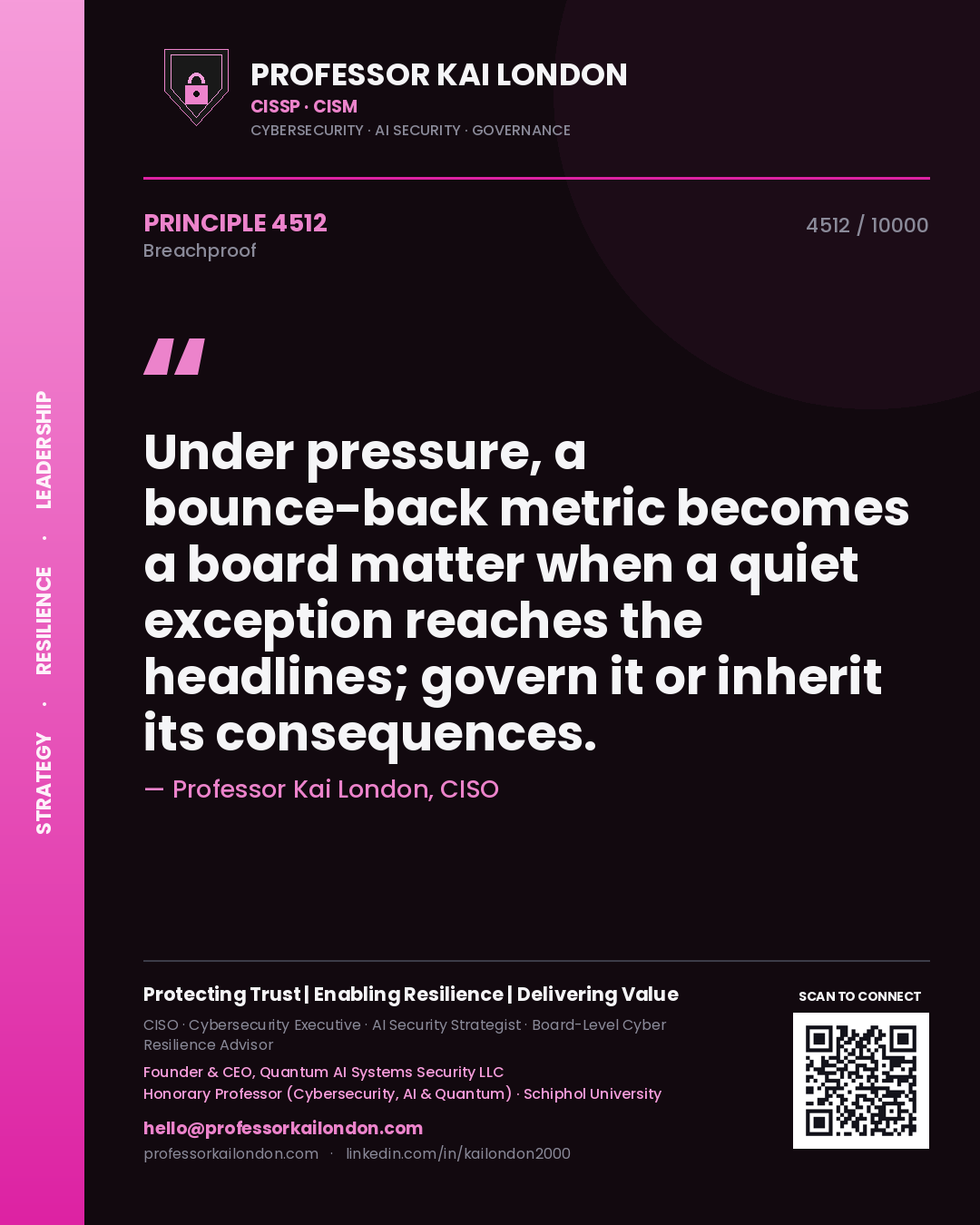 Professor Kai London principle 4512: Under pressure, a bounce-back metric becomes a board matter when a quiet exception reaches the headlines; govern it or inherit its consequences.