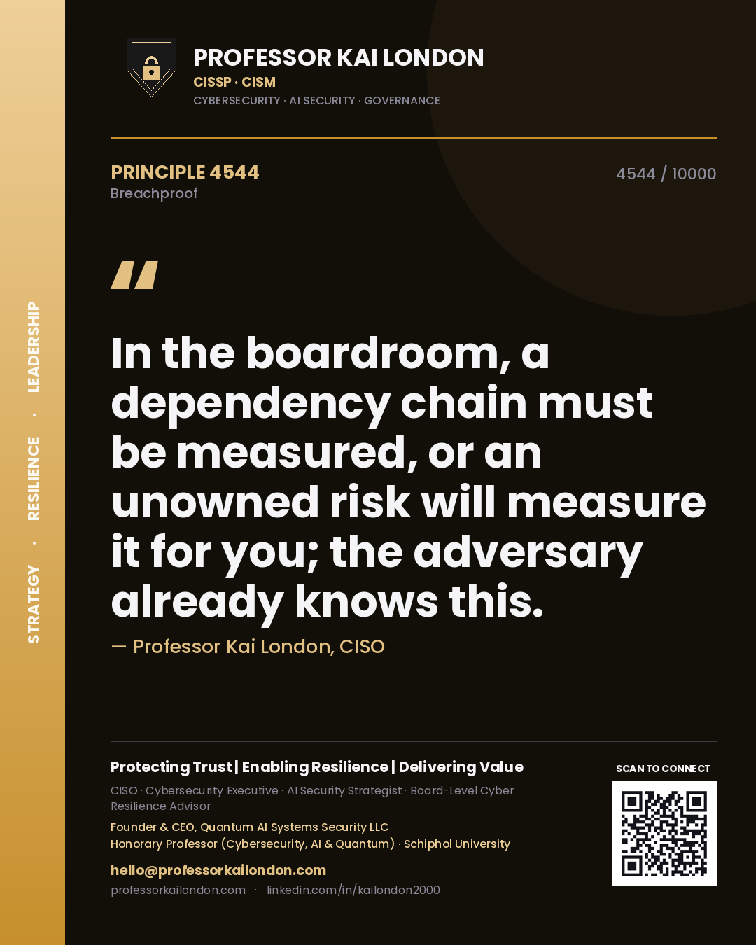 Professor Kai London principle 4544: In the boardroom, a dependency chain must be measured, or an unowned risk will measure it for you; the adversary already knows this.