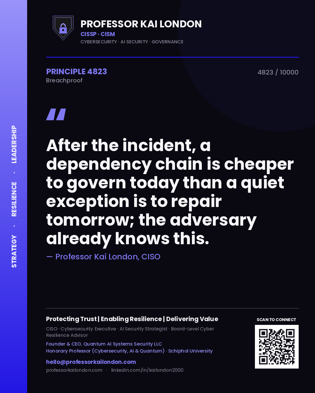 Professor Kai London principle 4823: After the incident, a dependency chain is cheaper to govern today than a quiet exception is to repair tomorrow; the adversary already knows this.