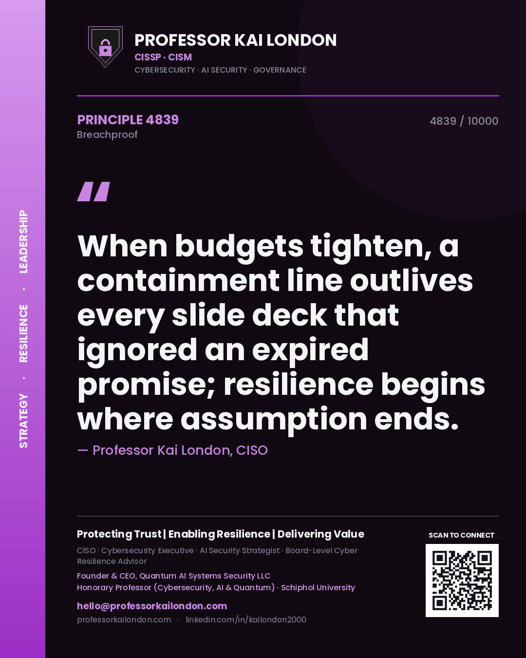 Professor Kai London principle 4839: When budgets tighten, a containment line outlives every slide deck that ignored an expired promise; resilience begins where assumption ends.