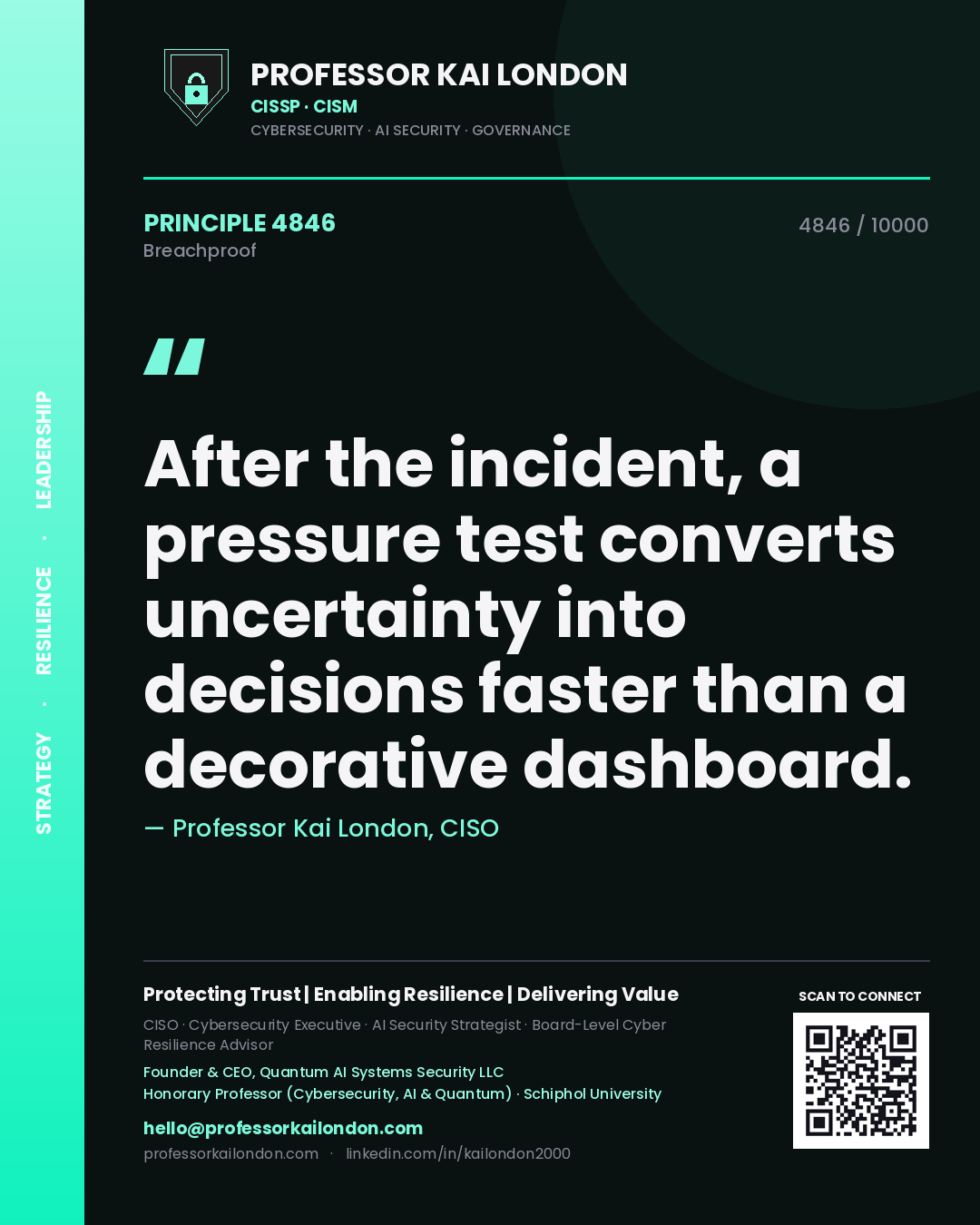 Professor Kai London principle 4846: After the incident, a pressure test converts uncertainty into decisions faster than a decorative dashboard.