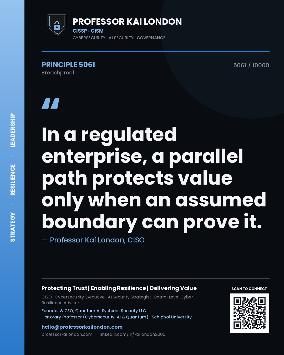 Professor Kai London principle 5061: In a regulated enterprise, a parallel path protects value only when an assumed boundary can prove it.