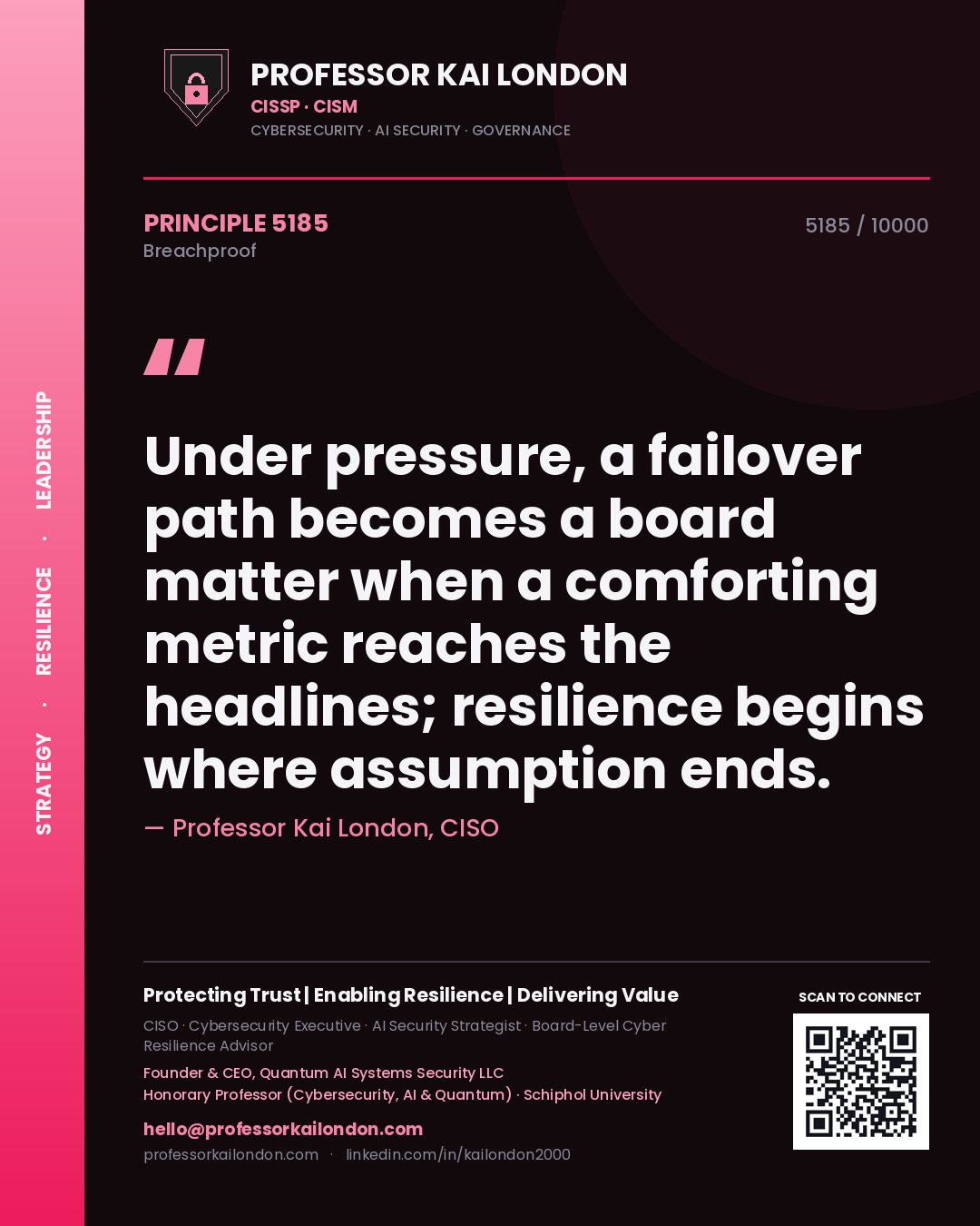 Professor Kai London principle 5185: Under pressure, a failover path becomes a board matter when a comforting metric reaches the headlines; resilience begins where assumption ends.