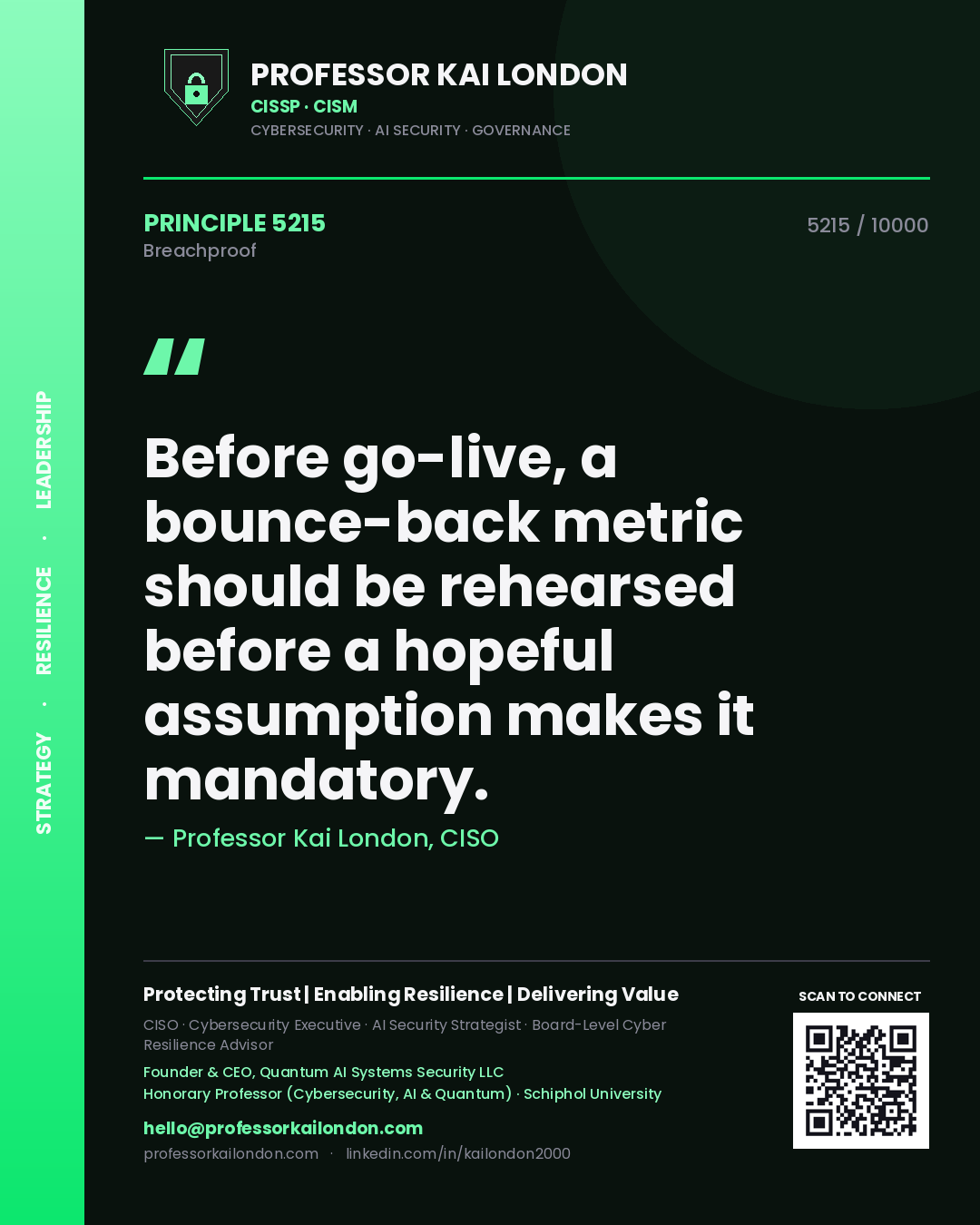 Professor Kai London principle 5215: Before go-live, a bounce-back metric should be rehearsed before a hopeful assumption makes it mandatory.