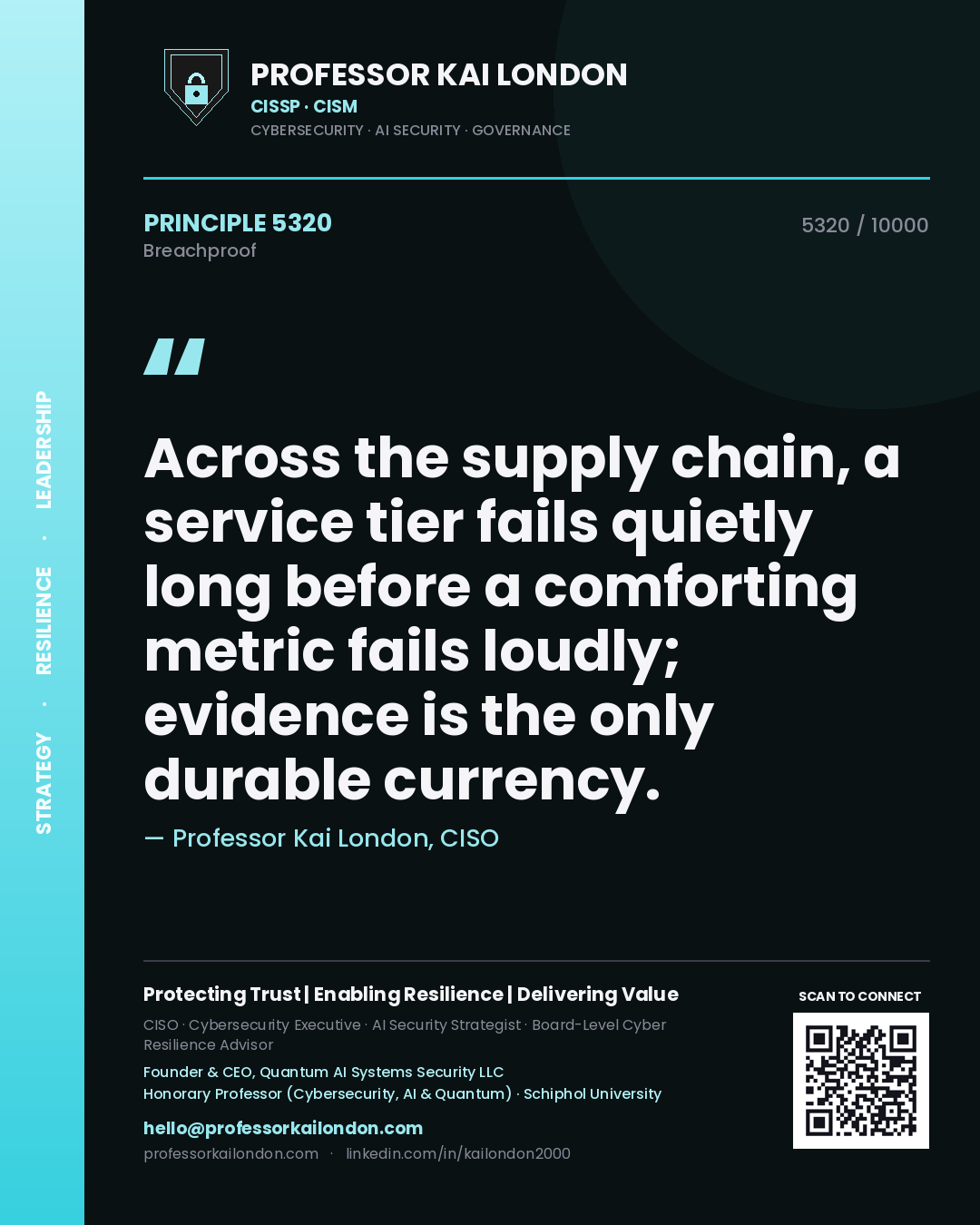 Professor Kai London principle 5320: Across the supply chain, a service tier fails quietly long before a comforting metric fails loudly; evidence is the only durable currency.