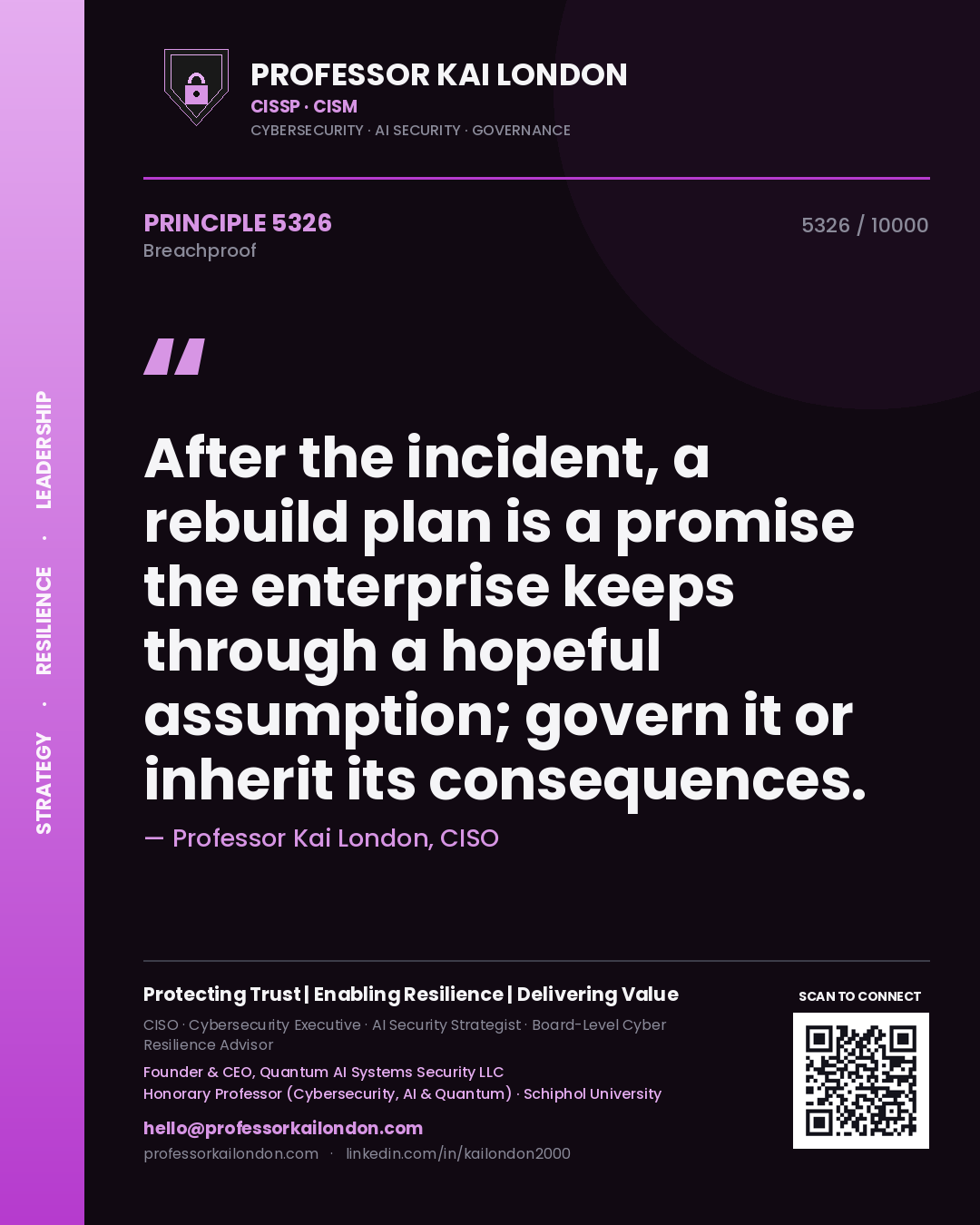 Professor Kai London principle 5326: After the incident, a rebuild plan is a promise the enterprise keeps through a hopeful assumption; govern it or inherit its consequences.