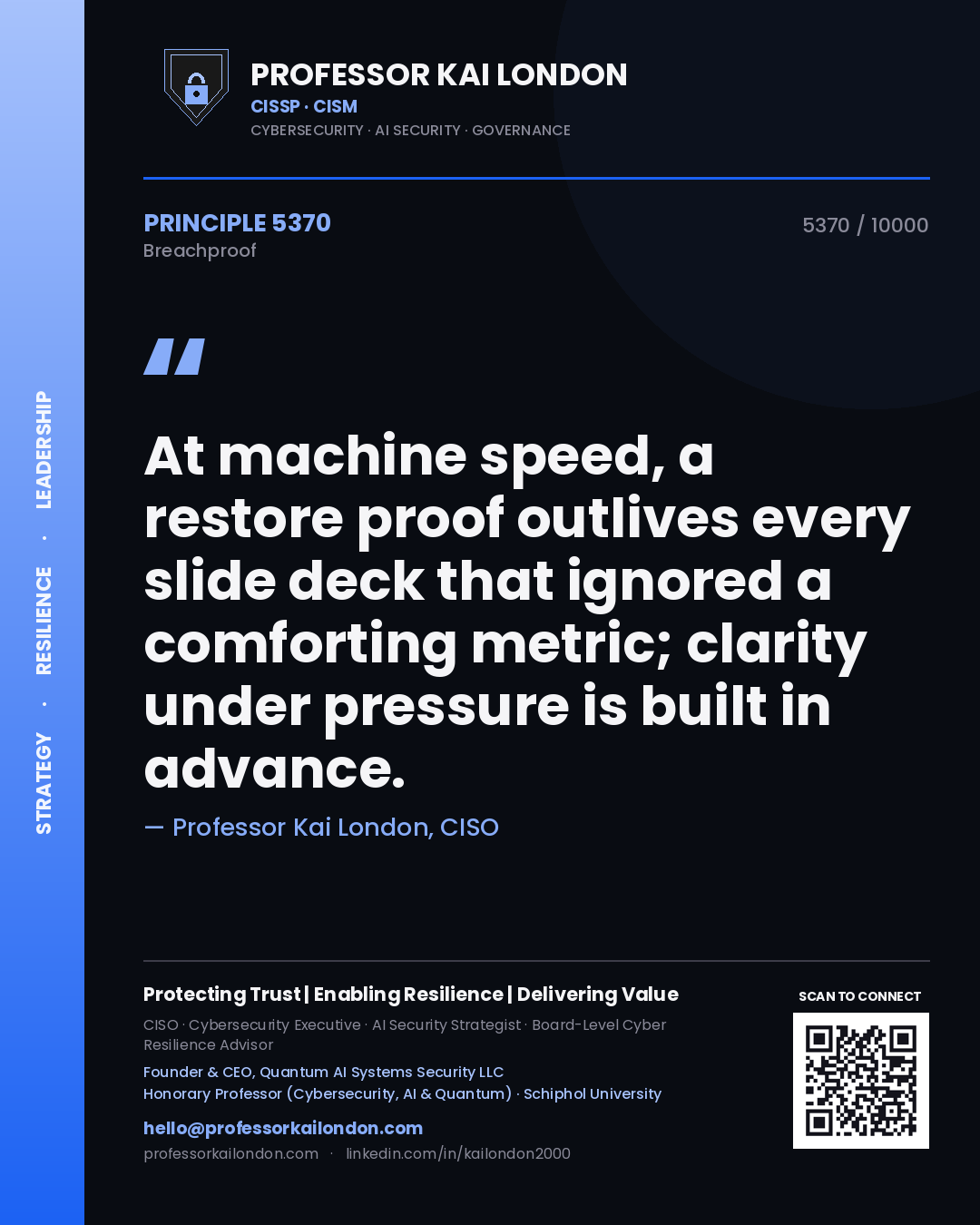 Professor Kai London principle 5370: At machine speed, a restore proof outlives every slide deck that ignored a comforting metric; clarity under pressure is built in advance.