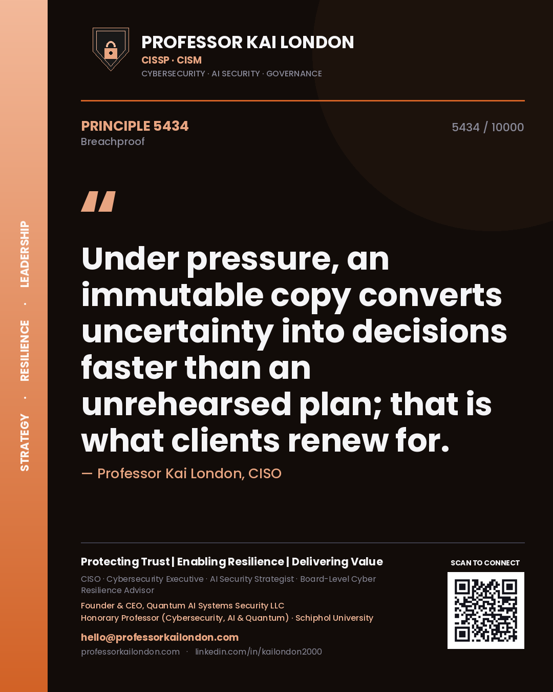 Professor Kai London principle 5434: Under pressure, an immutable copy converts uncertainty into decisions faster than an unrehearsed plan; that is what clients renew for.