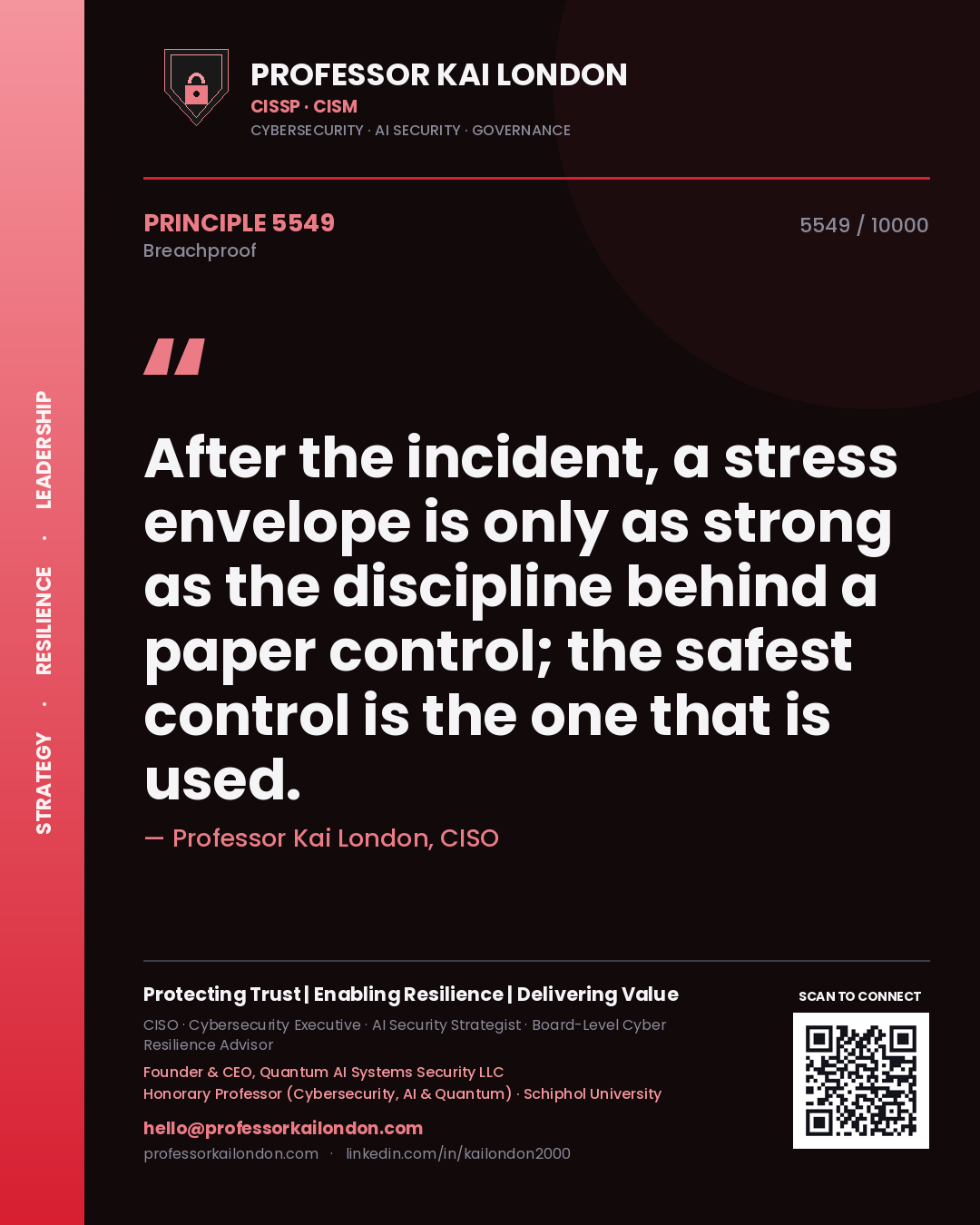 Professor Kai London principle 5549: After the incident, a stress envelope is only as strong as the discipline behind a paper control; the safest control is the one that is used.
