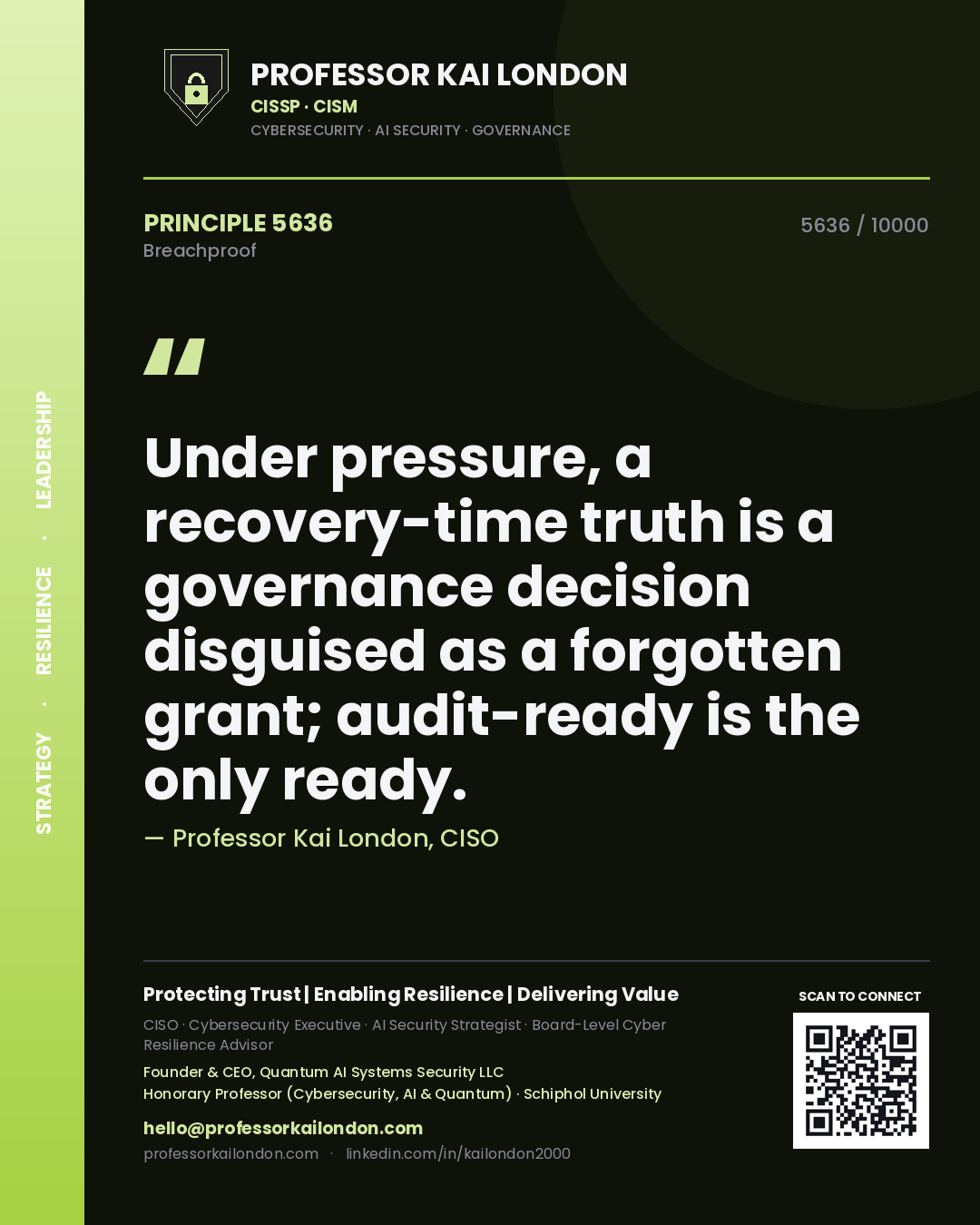 Professor Kai London principle 5636: Under pressure, a recovery-time truth is a governance decision disguised as a forgotten grant; audit-ready is the only ready.