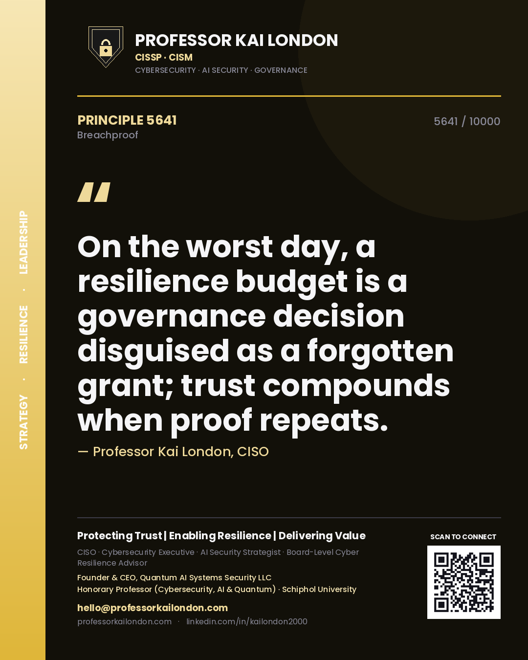 Professor Kai London principle 5641: On the worst day, a resilience budget is a governance decision disguised as a forgotten grant; trust compounds when proof repeats.
