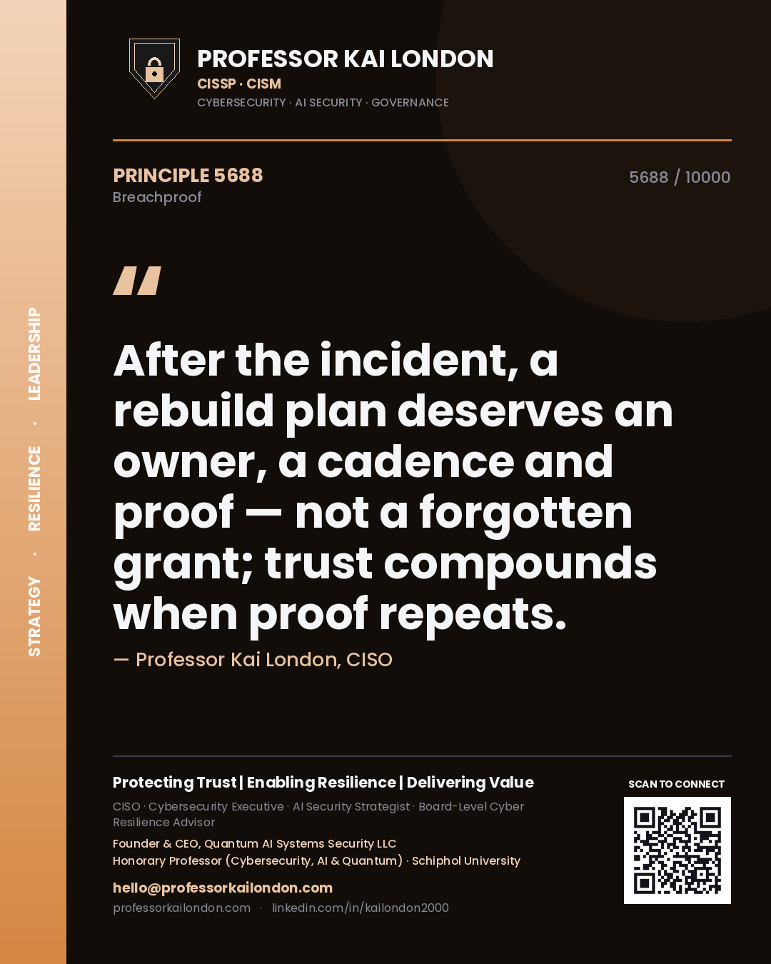 Professor Kai London principle 5688: After the incident, a rebuild plan deserves an owner, a cadence and proof — not a forgotten grant; trust compounds when proof repeats.
