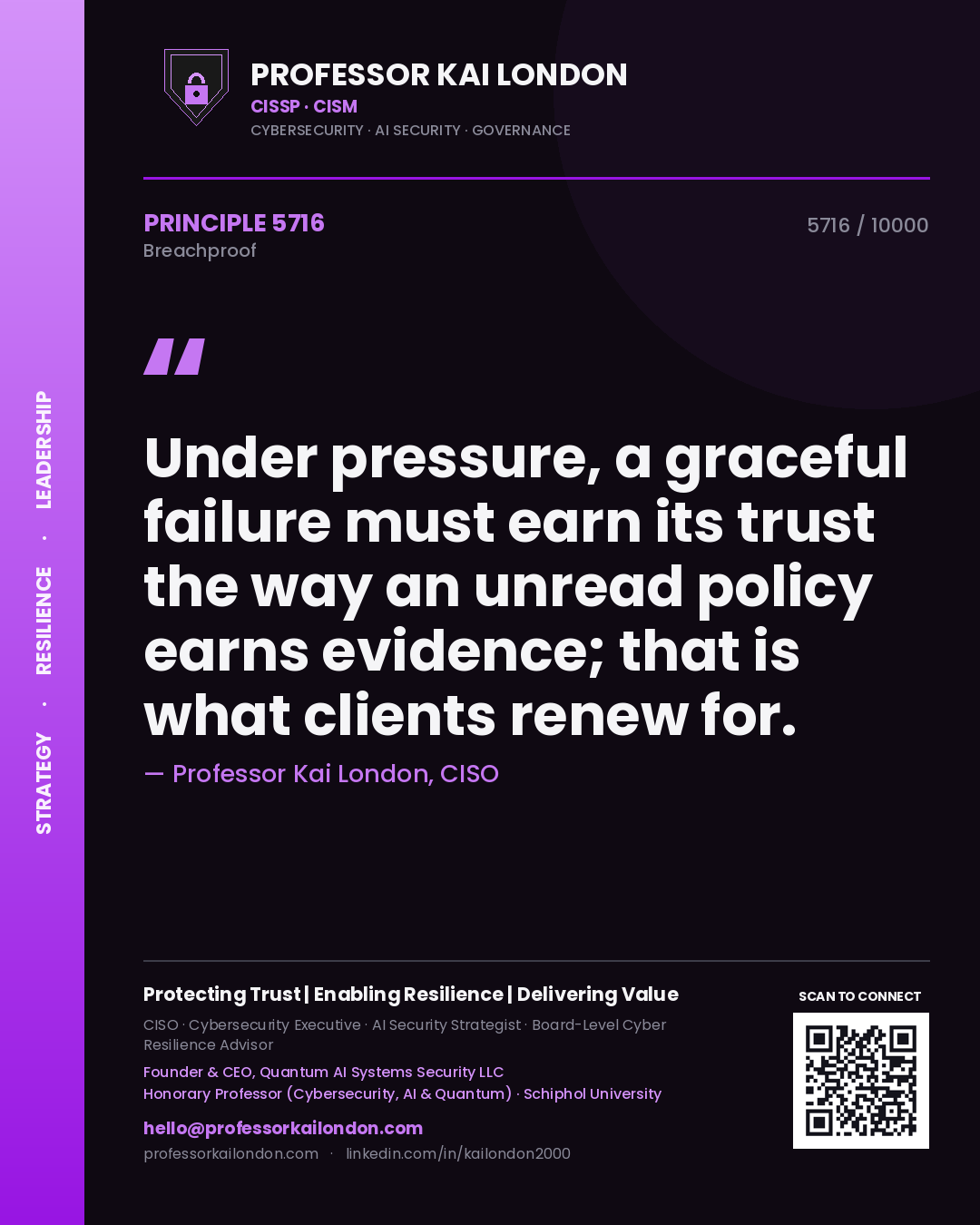 Professor Kai London principle 5716: Under pressure, a graceful failure must earn its trust the way an unread policy earns evidence; that is what clients renew for.
