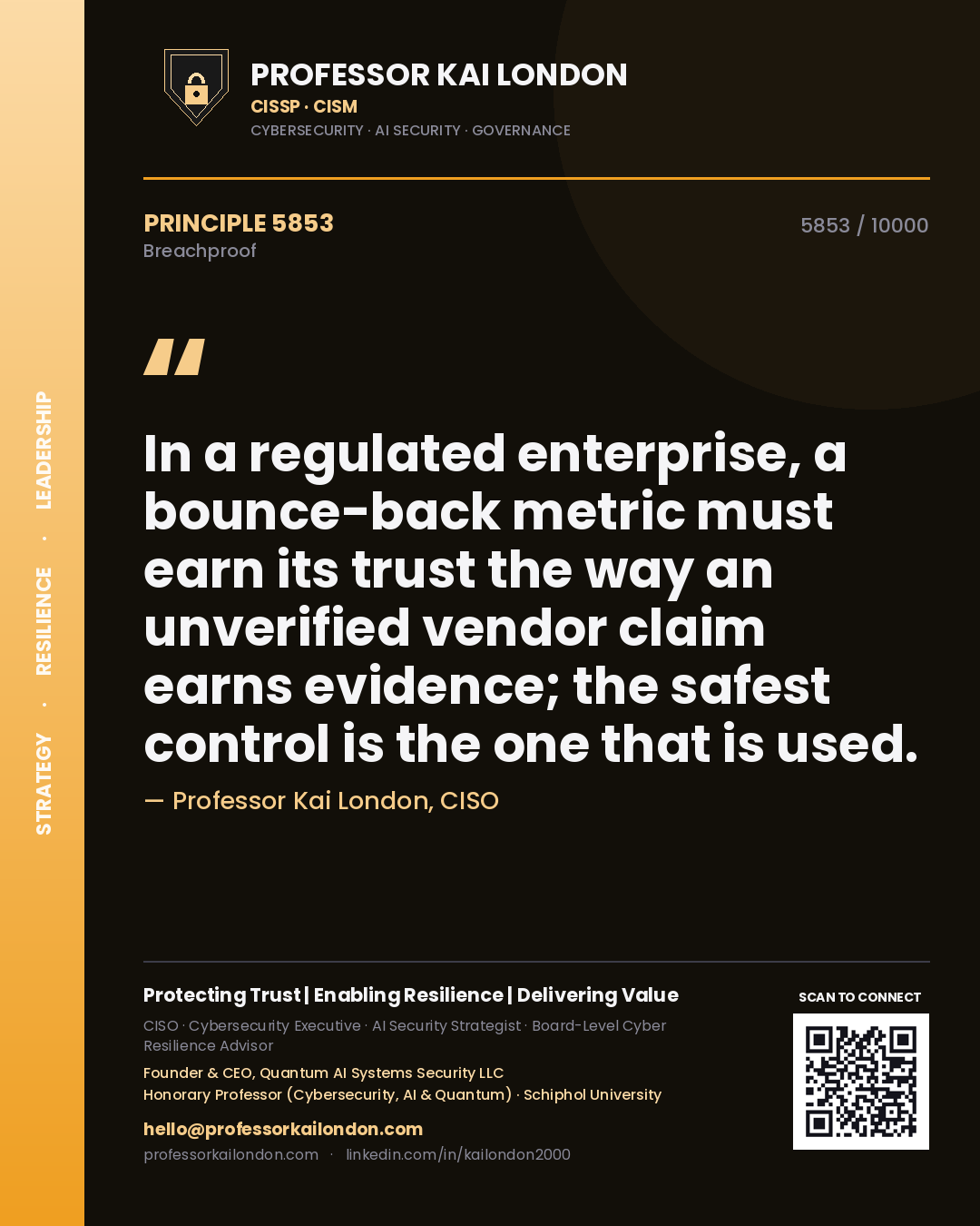 Professor Kai London principle 5853: In a regulated enterprise, a bounce-back metric must earn its trust the way an unverified vendor claim earns evidence; the safest control is the one that is used.