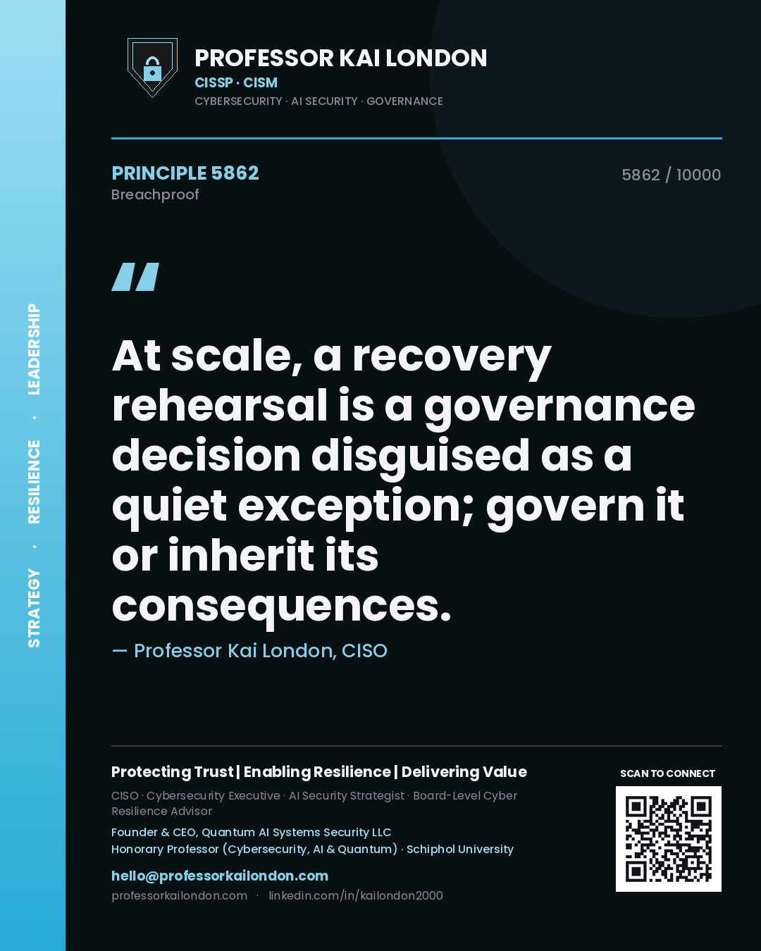 Professor Kai London principle 5862: At scale, a recovery rehearsal is a governance decision disguised as a quiet exception; govern it or inherit its consequences.