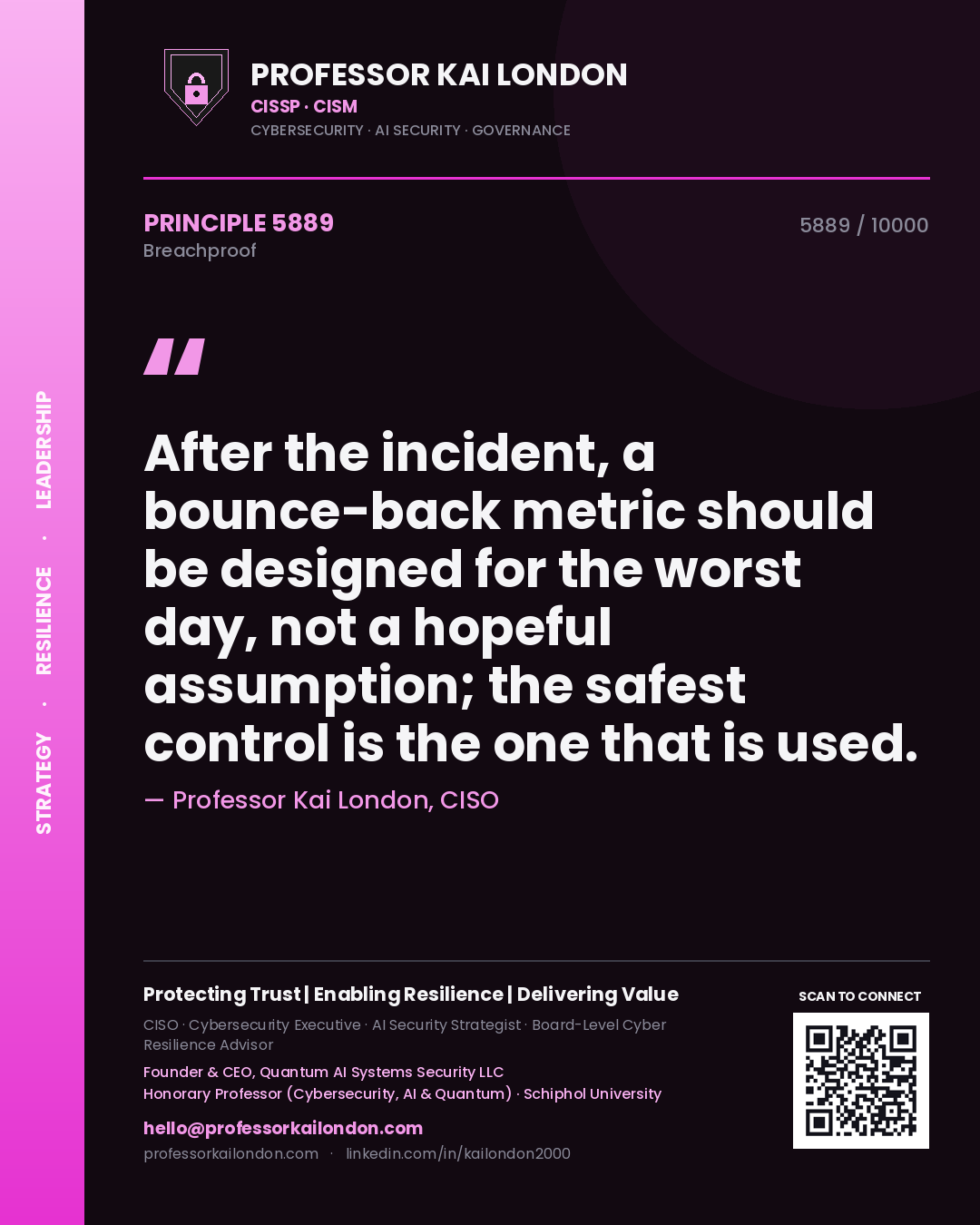 Professor Kai London principle 5889: After the incident, a bounce-back metric should be designed for the worst day, not a hopeful assumption; the safest control is the one that is used.