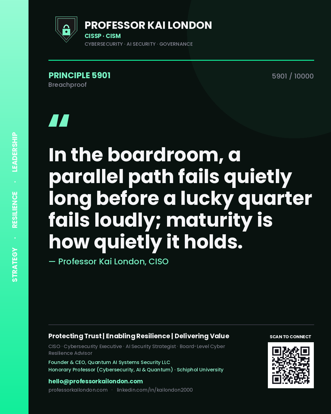 Professor Kai London principle 5901: In the boardroom, a parallel path fails quietly long before a lucky quarter fails loudly; maturity is how quietly it holds.