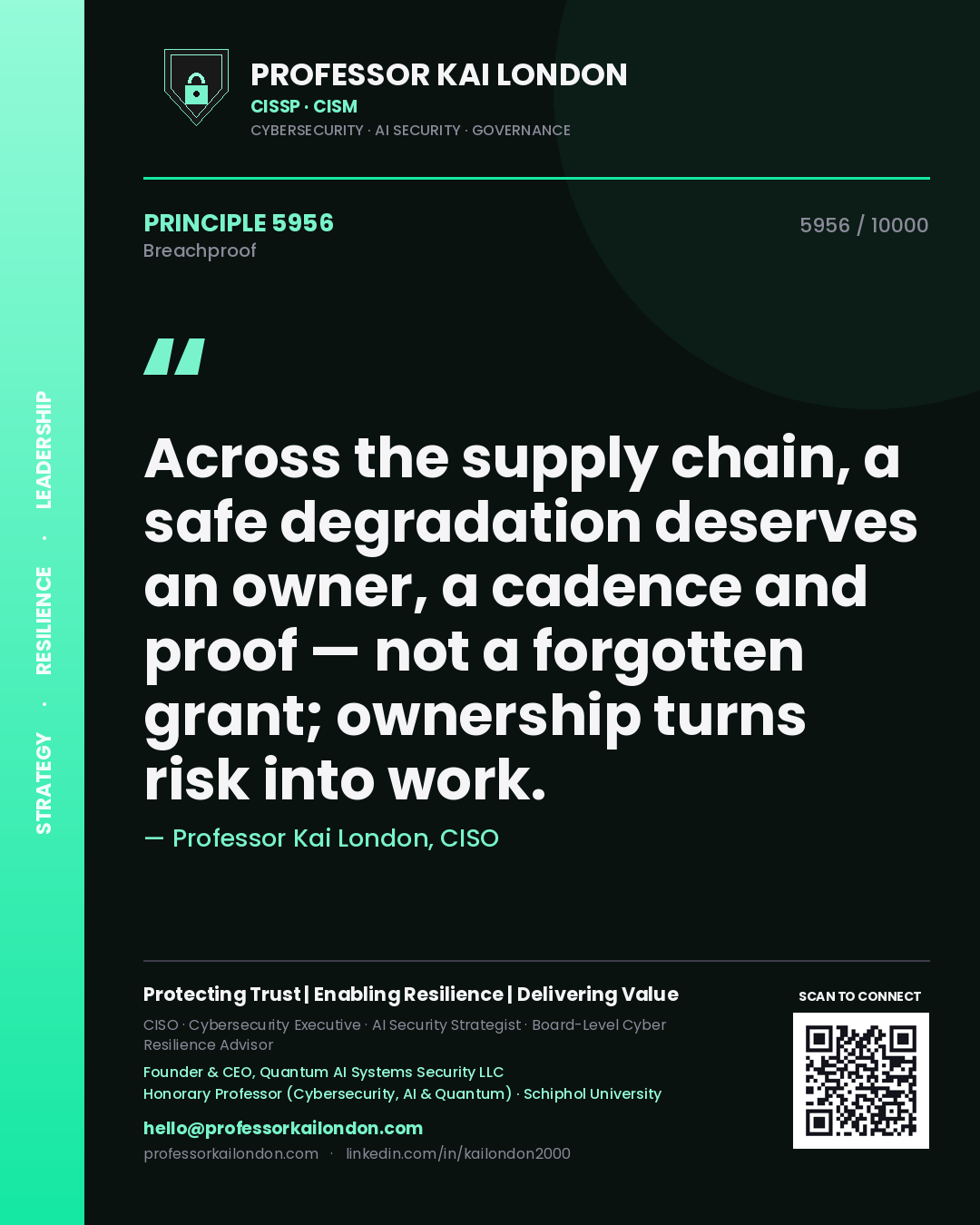 Professor Kai London principle 5956: Across the supply chain, a safe degradation deserves an owner, a cadence and proof — not a forgotten grant; ownership turns risk into work.