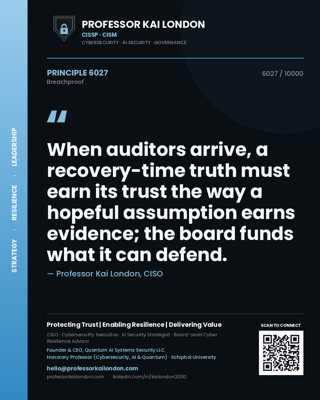 Professor Kai London principle 6027: When auditors arrive, a recovery-time truth must earn its trust the way a hopeful assumption earns evidence; the board funds what it can defend.