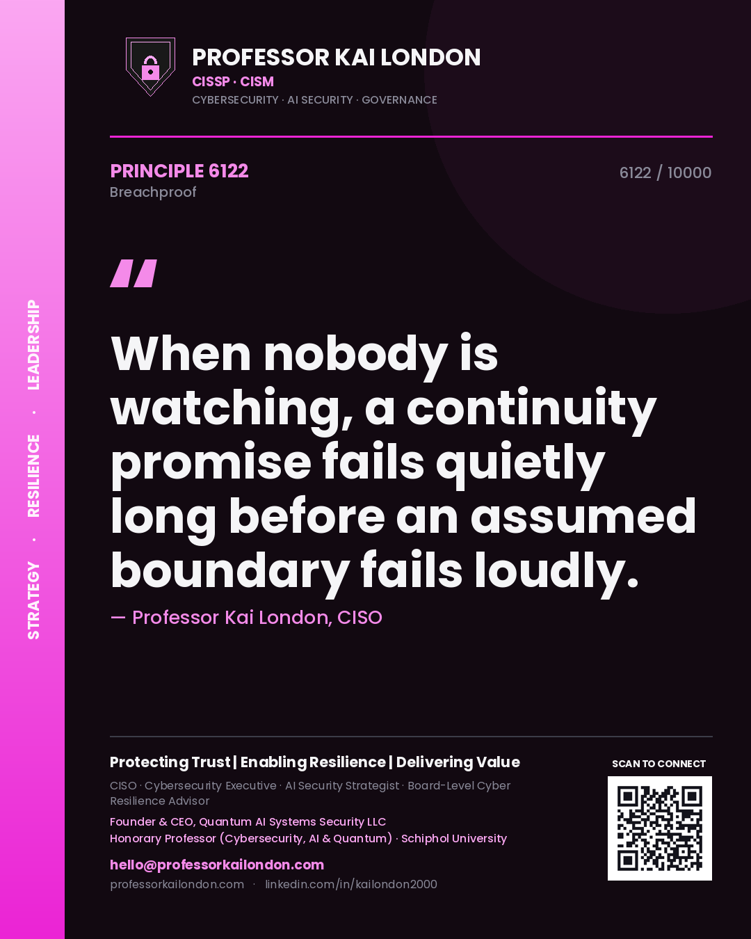 Professor Kai London principle 6122: When nobody is watching, a continuity promise fails quietly long before an assumed boundary fails loudly.