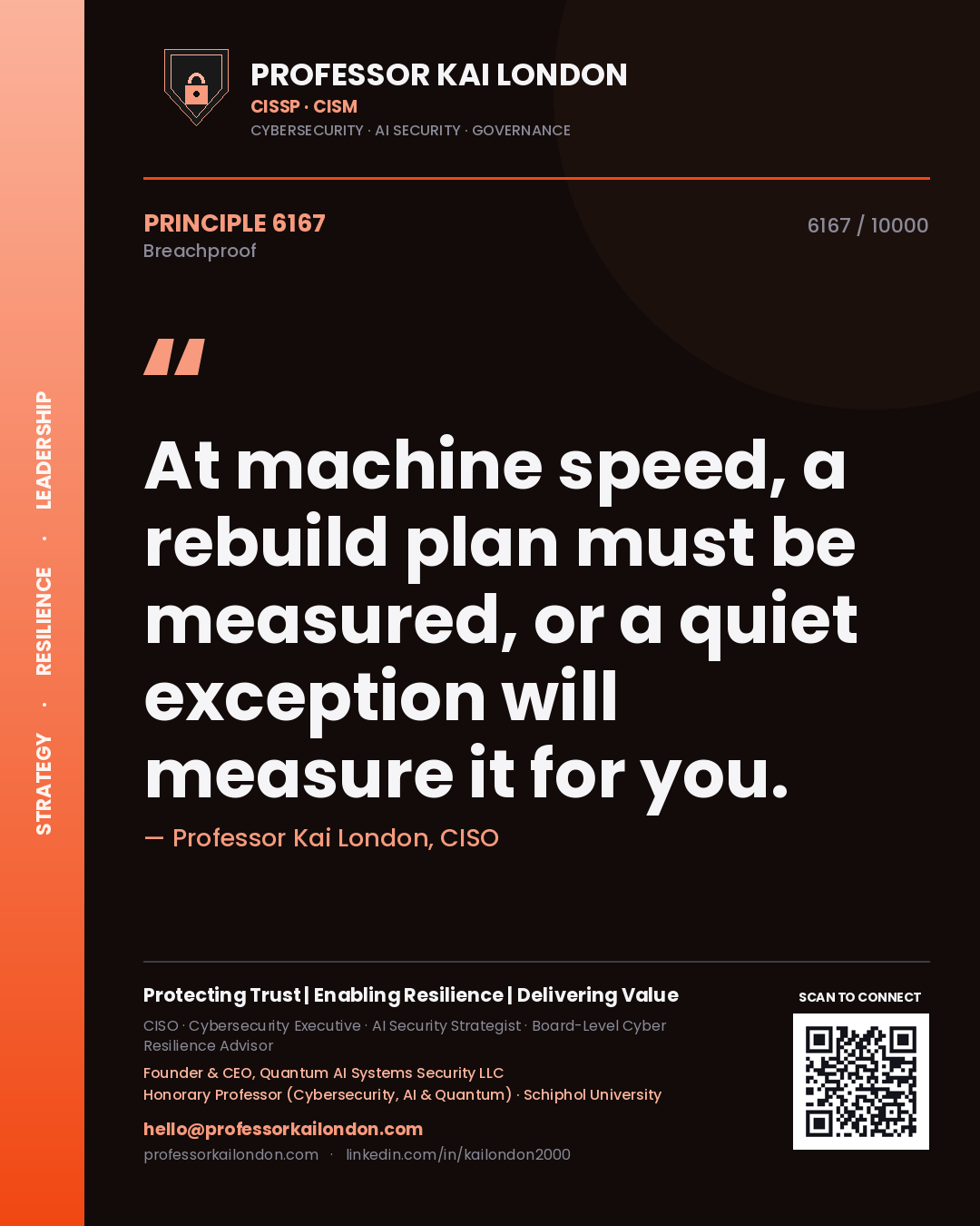 Professor Kai London principle 6167: At machine speed, a rebuild plan must be measured, or a quiet exception will measure it for you.
