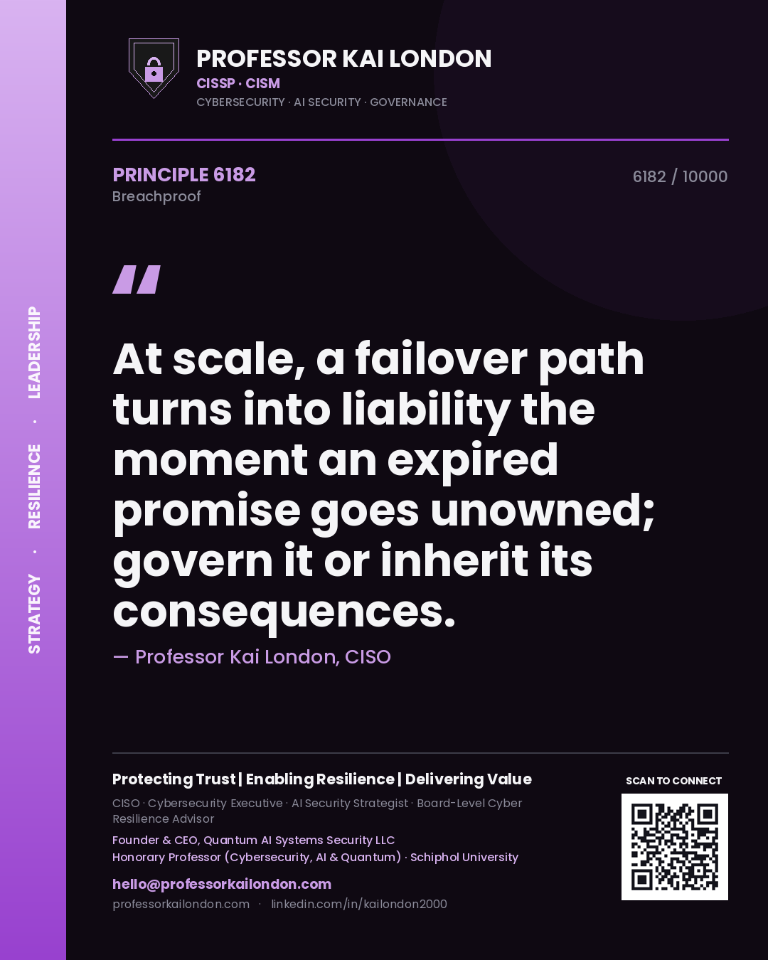 Professor Kai London principle 6182: At scale, a failover path turns into liability the moment an expired promise goes unowned; govern it or inherit its consequences.