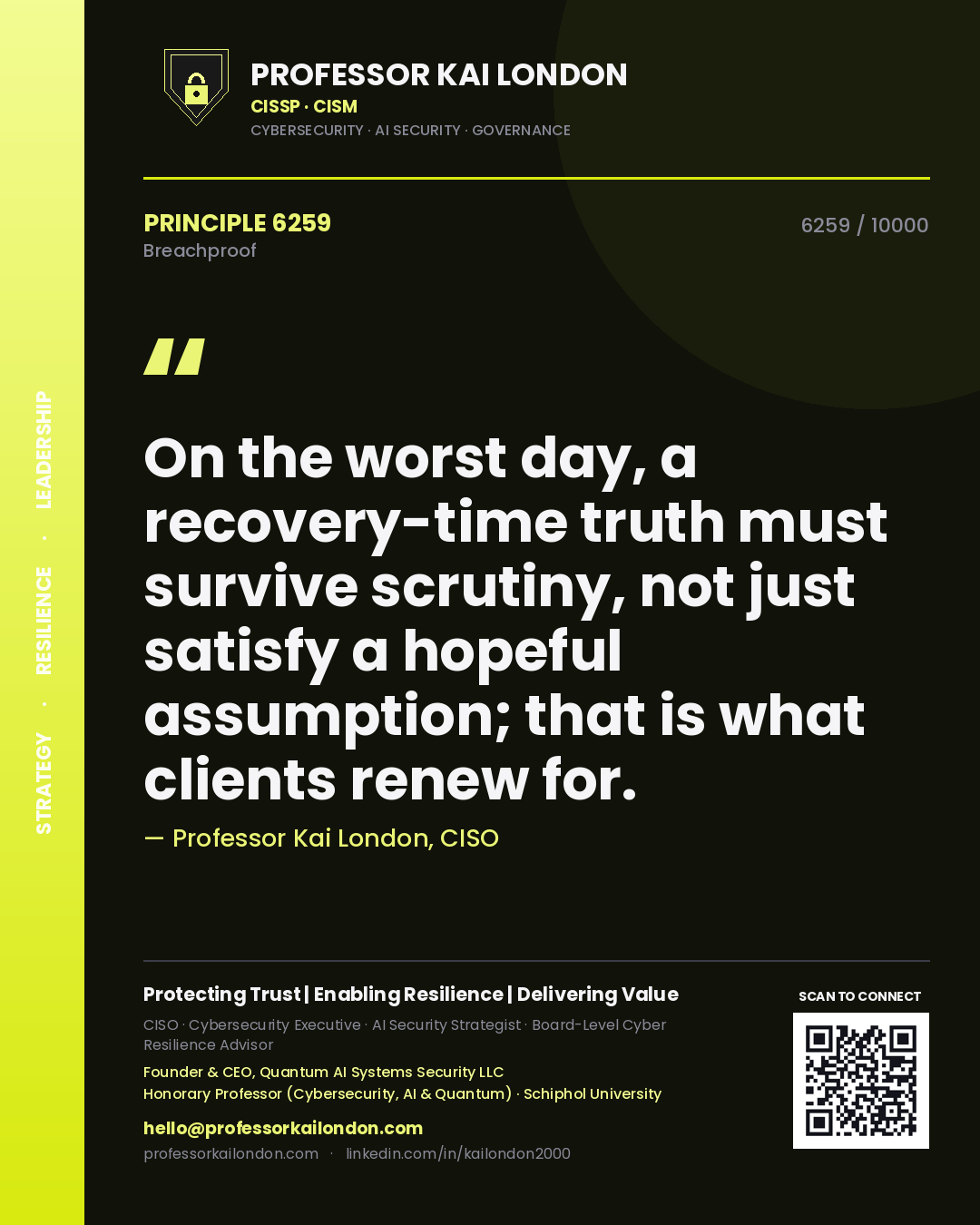 Professor Kai London principle 6259: On the worst day, a recovery-time truth must survive scrutiny, not just satisfy a hopeful assumption; that is what clients renew for.