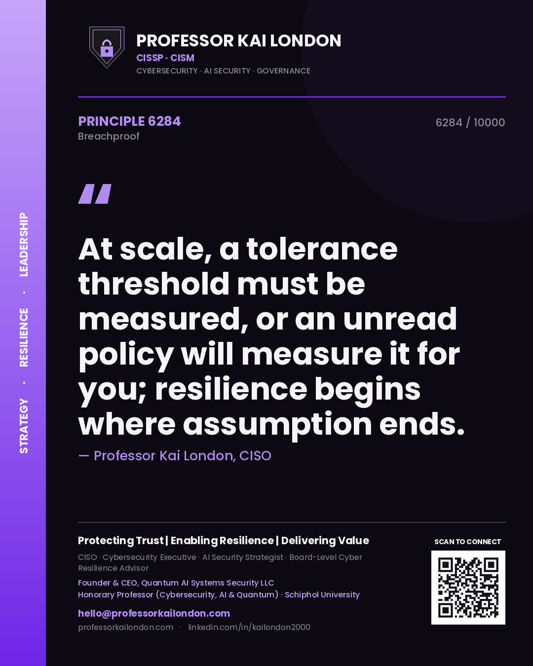 Professor Kai London principle 6284: At scale, a tolerance threshold must be measured, or an unread policy will measure it for you; resilience begins where assumption ends.