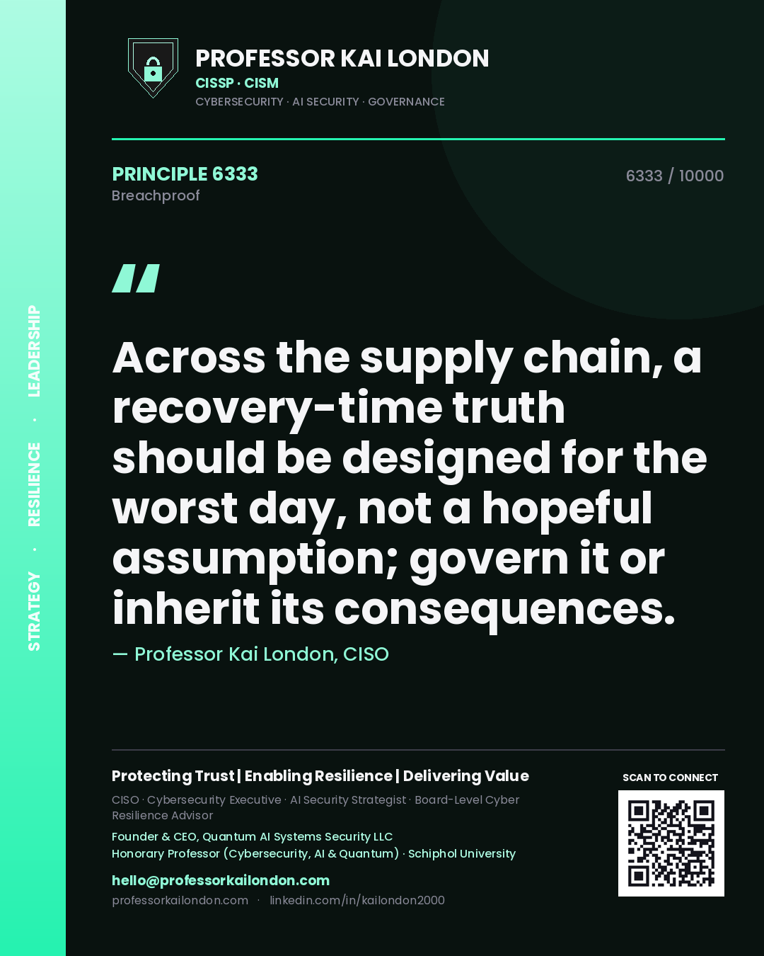 Professor Kai London principle 6333: Across the supply chain, a recovery-time truth should be designed for the worst day, not a hopeful assumption; govern it or inherit its consequences.