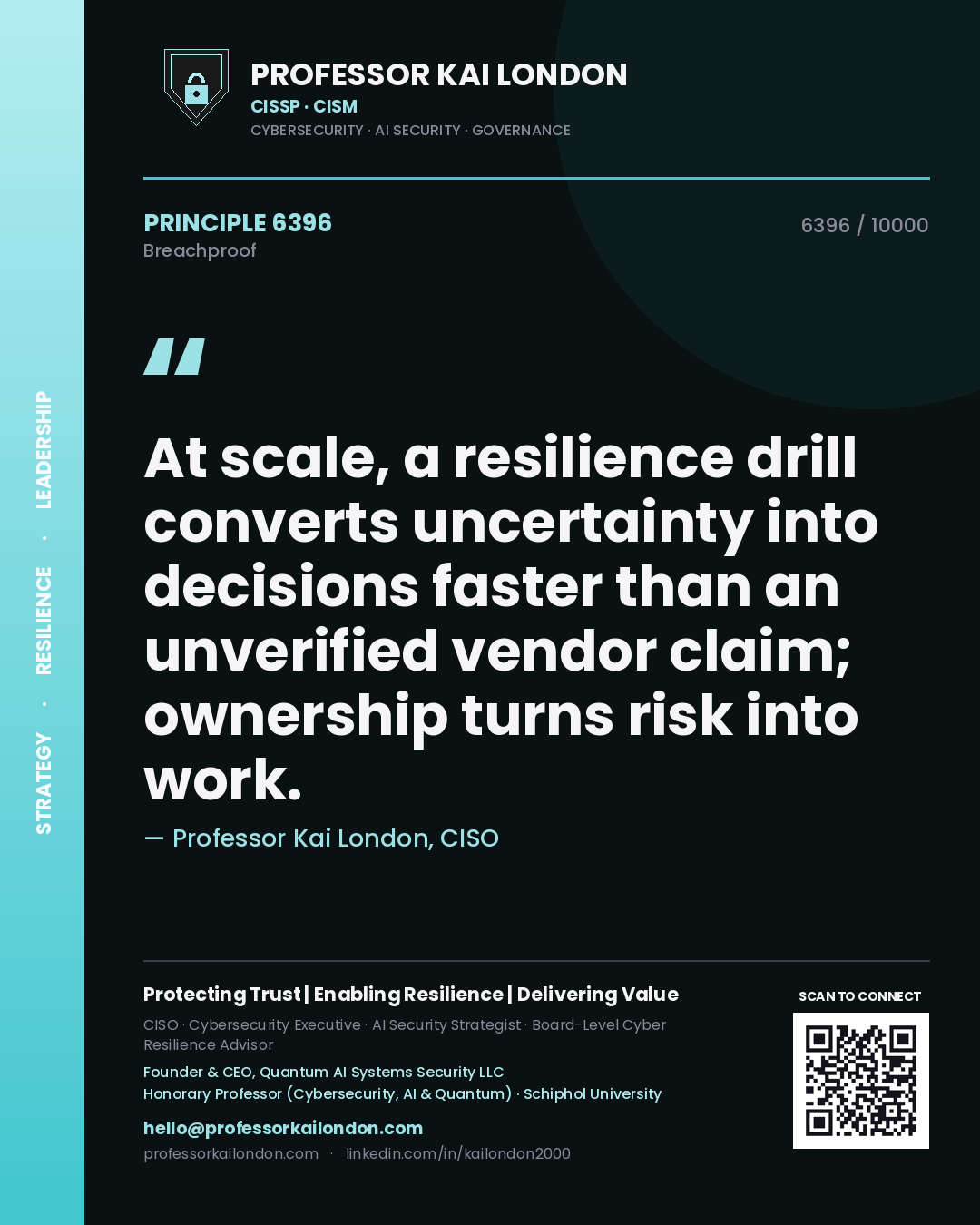 Professor Kai London principle 6396: At scale, a resilience drill converts uncertainty into decisions faster than an unverified vendor claim; ownership turns risk into work.