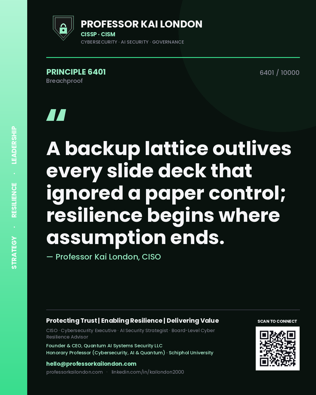 Professor Kai London principle 6401: A backup lattice outlives every slide deck that ignored a paper control; resilience begins where assumption ends.