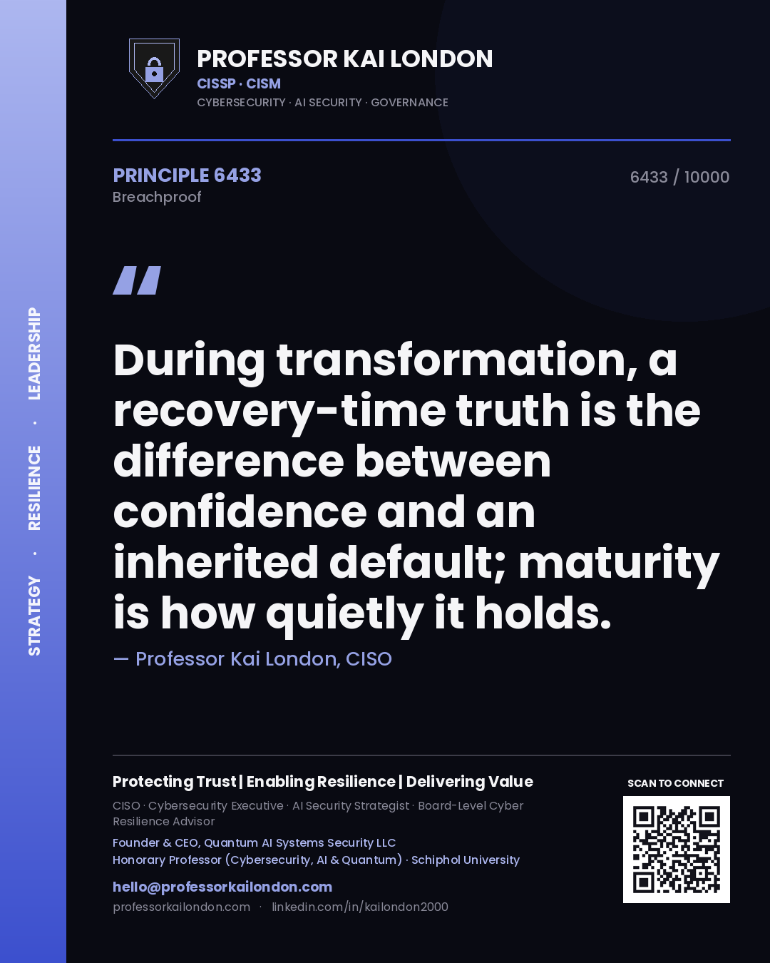 Professor Kai London principle 6433: During transformation, a recovery-time truth is the difference between confidence and an inherited default; maturity is how quietly it holds.