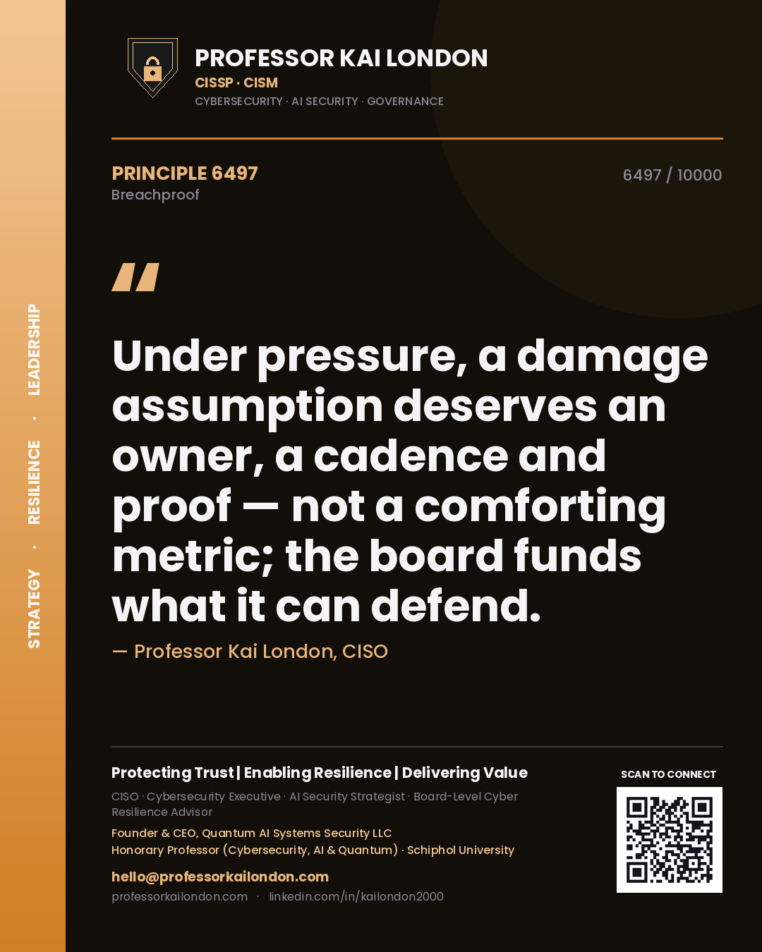 Professor Kai London principle 6497: Under pressure, a damage assumption deserves an owner, a cadence and proof — not a comforting metric; the board funds what it can defend.